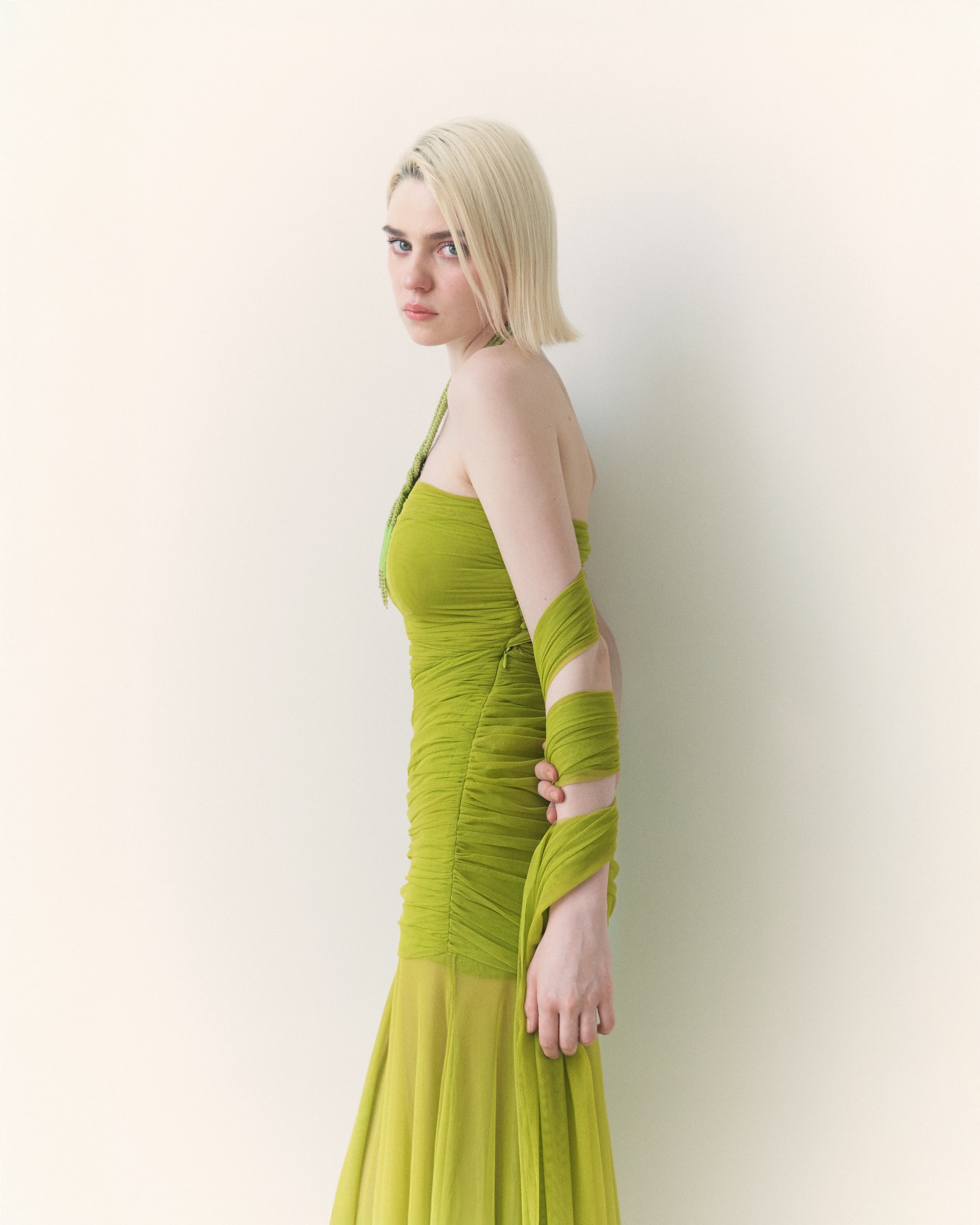 Green Draped Dupatta Dress