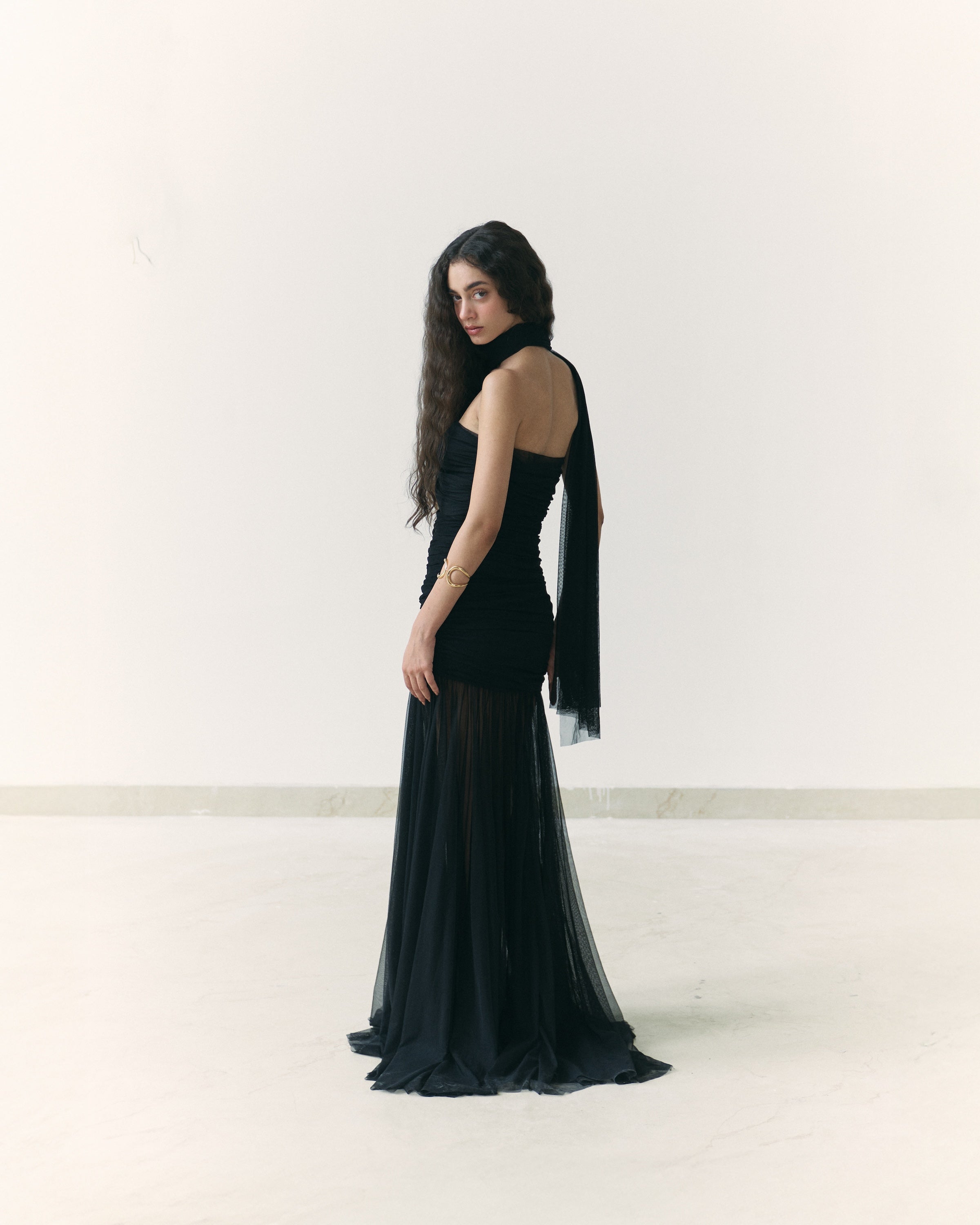 Black Draped Dupatta Dress