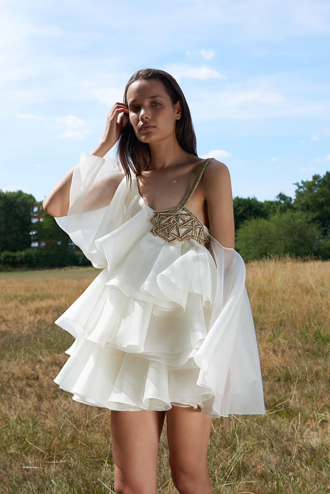 White Hand Embroidered Silk Dress