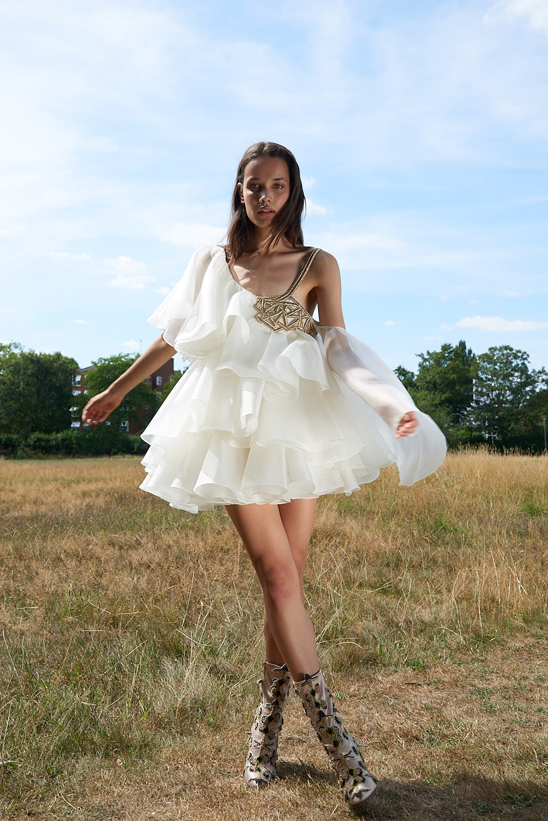 White Hand Embroidered Silk Dress
