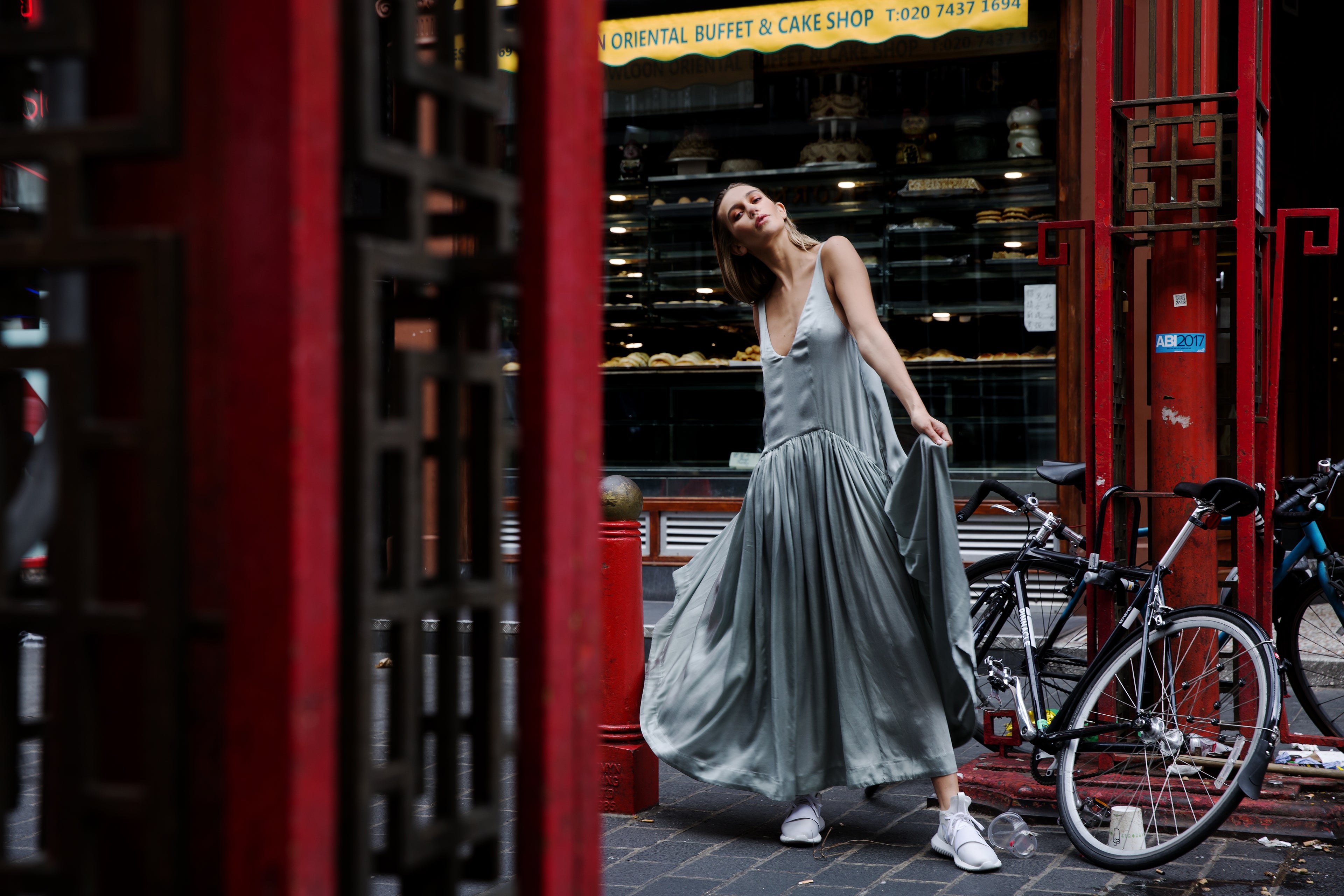 Teal Grey Silk Dress