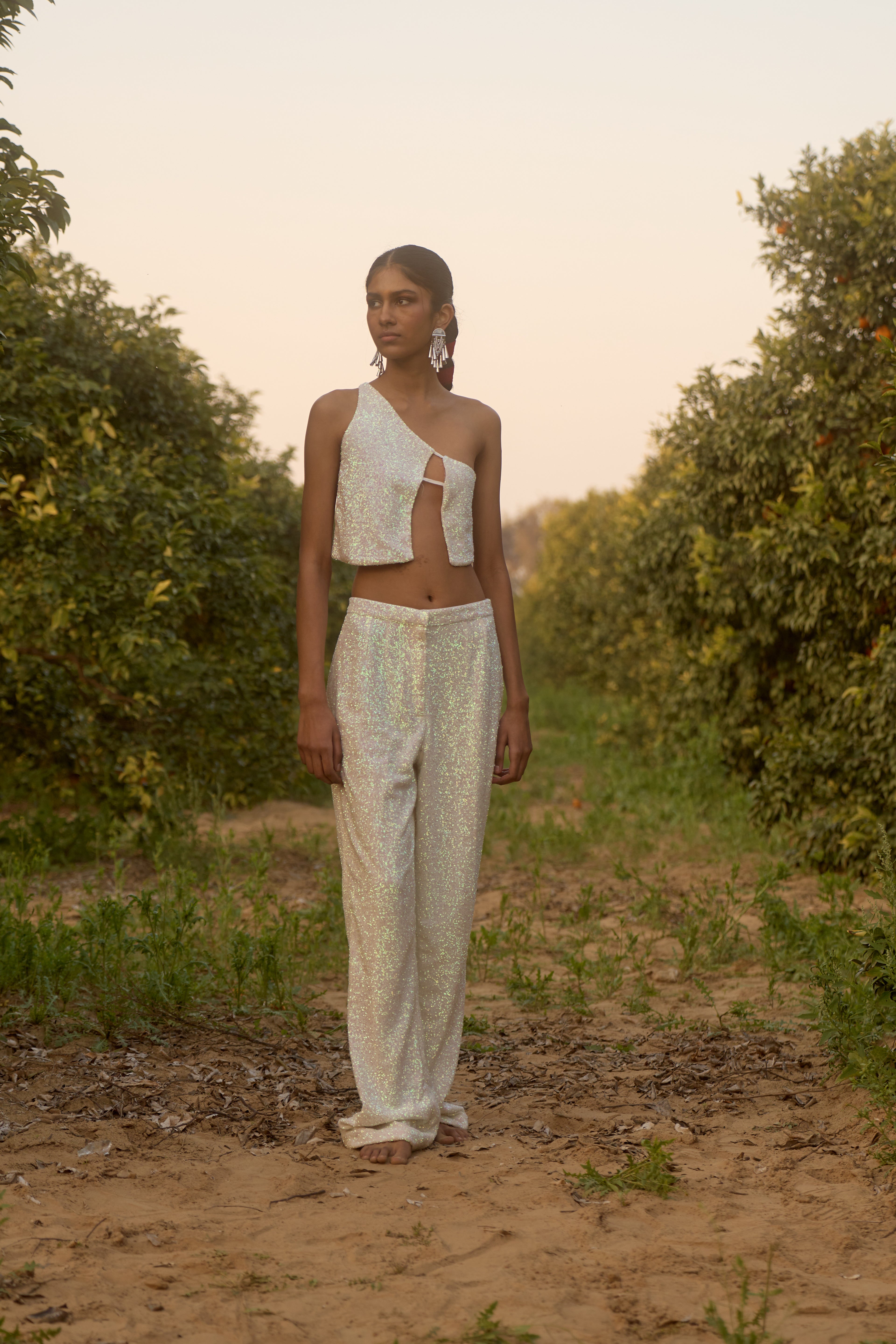 White Sequin Trousers