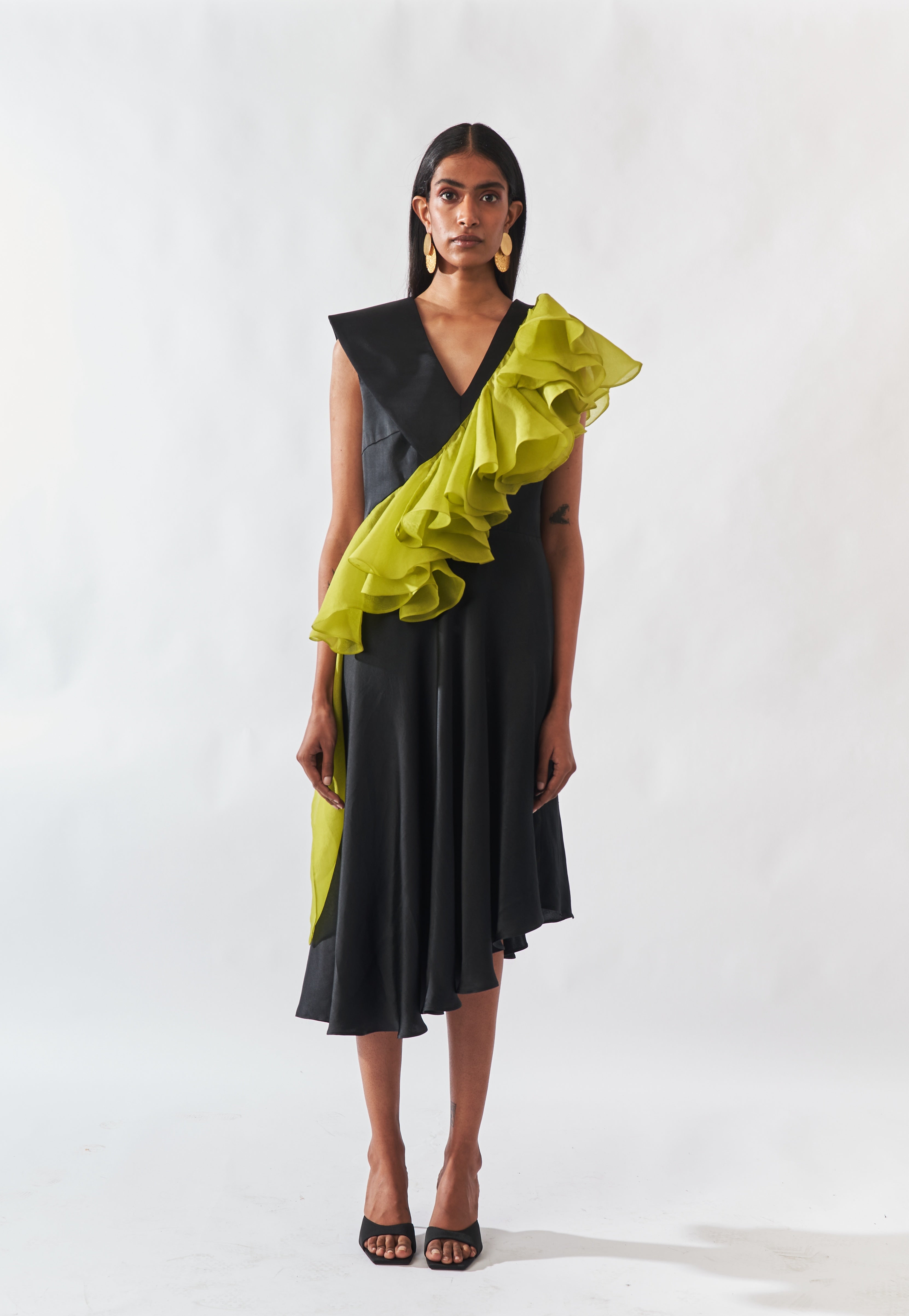 Shoulder Padded Silk Dress