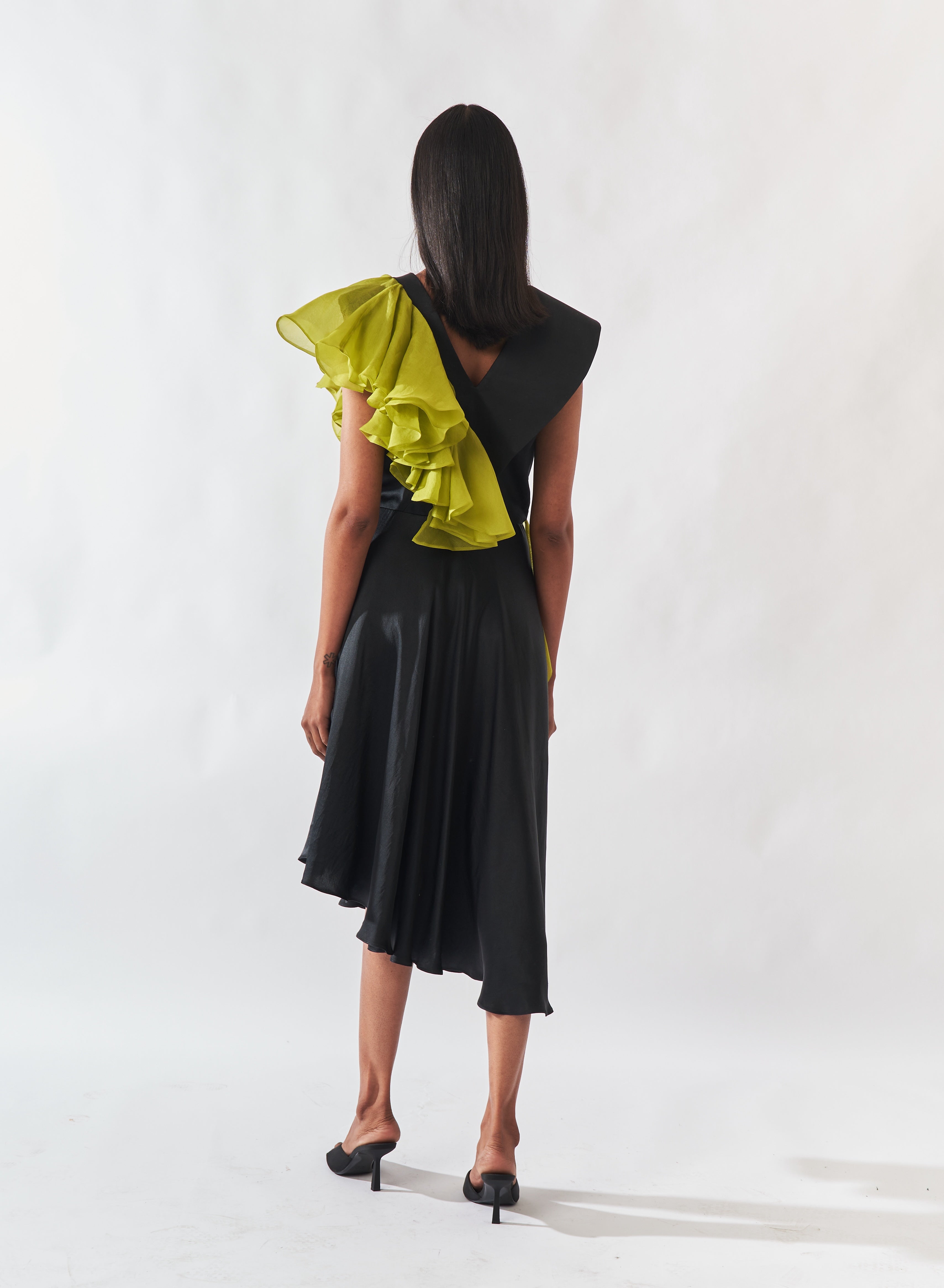Shoulder Padded Silk Dress