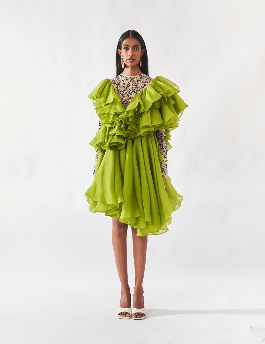 Hand Embroidered Green Silk Dress