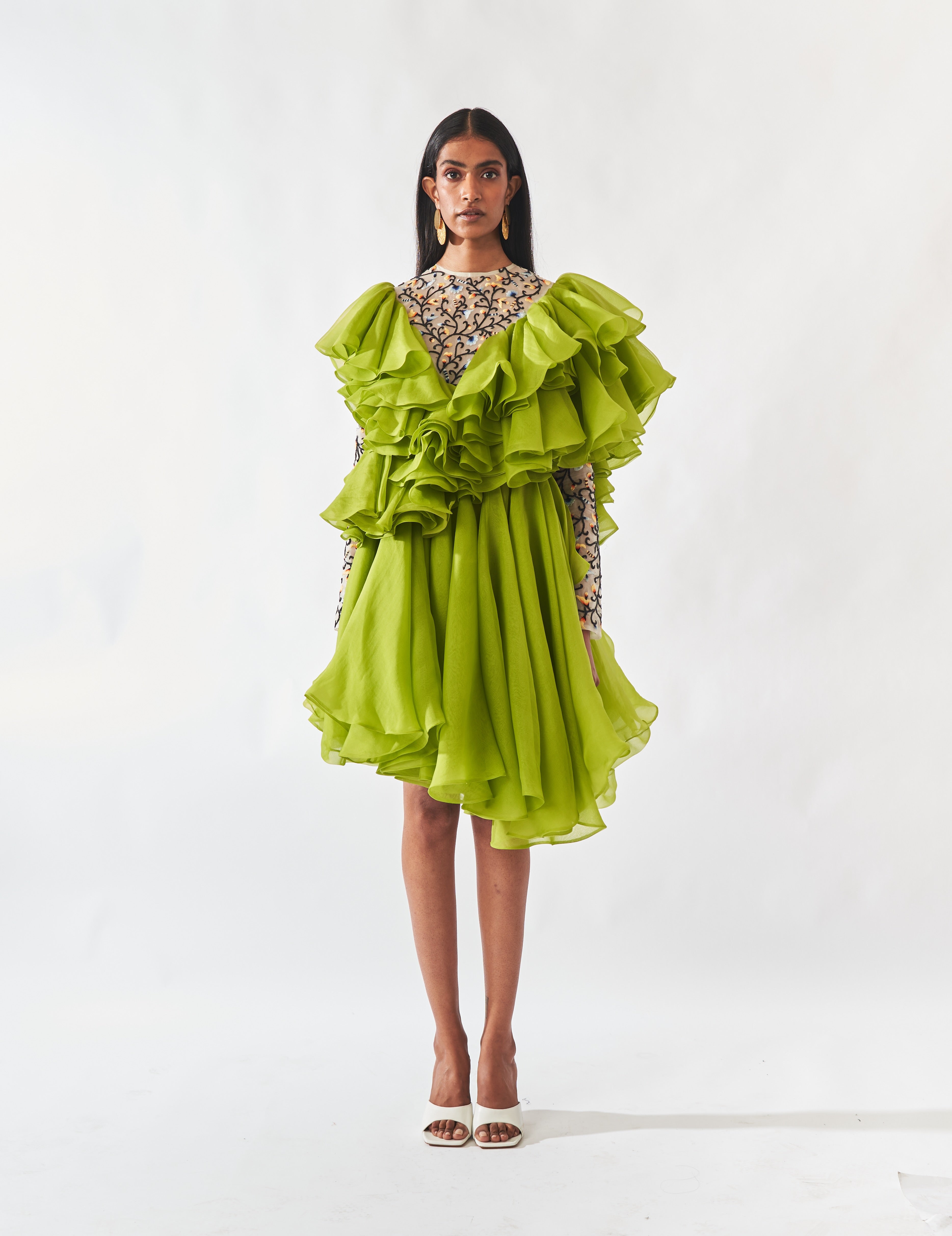 Hand Embroidered Green Silk Dress