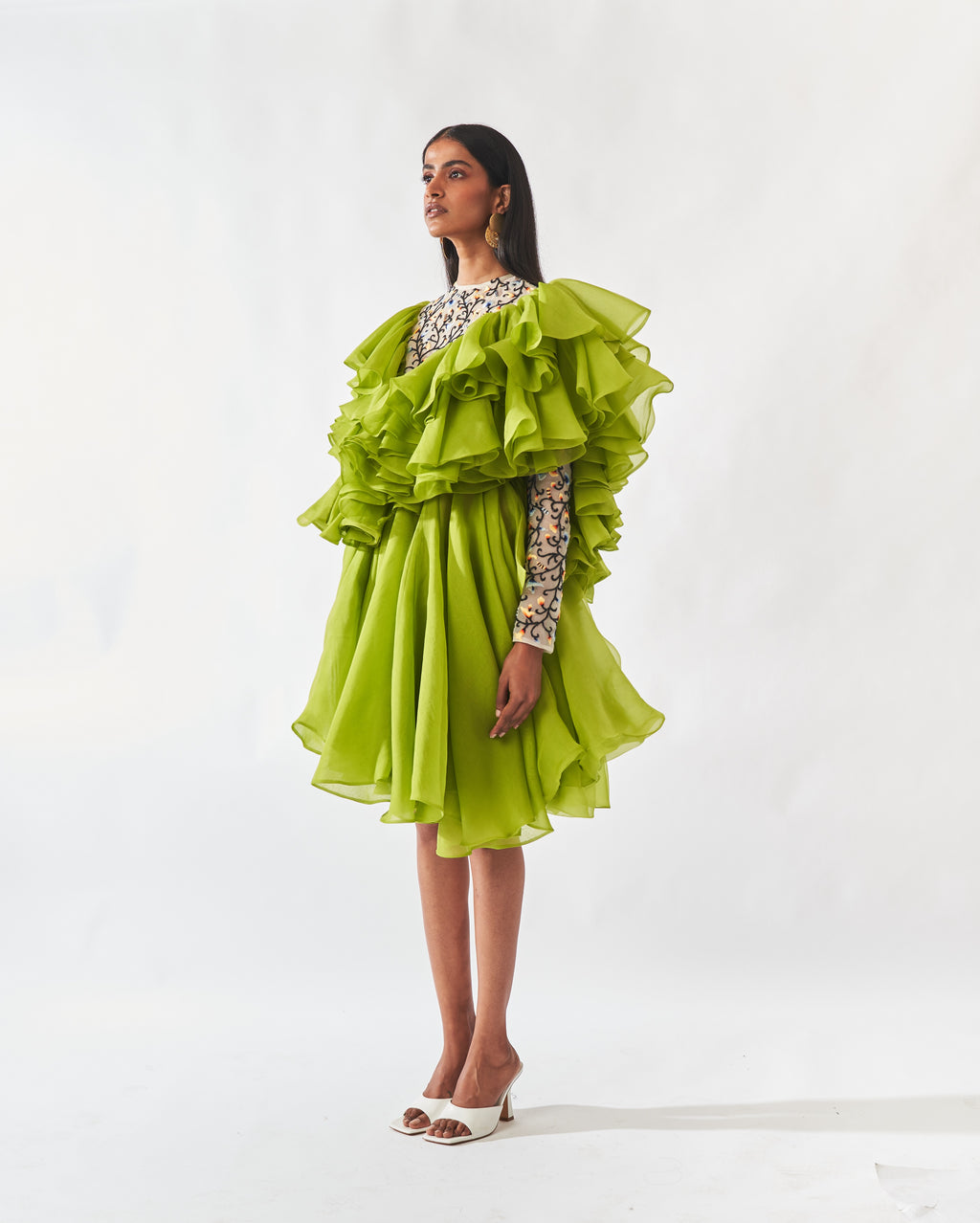 Hand Embroidered Green Silk Dress
