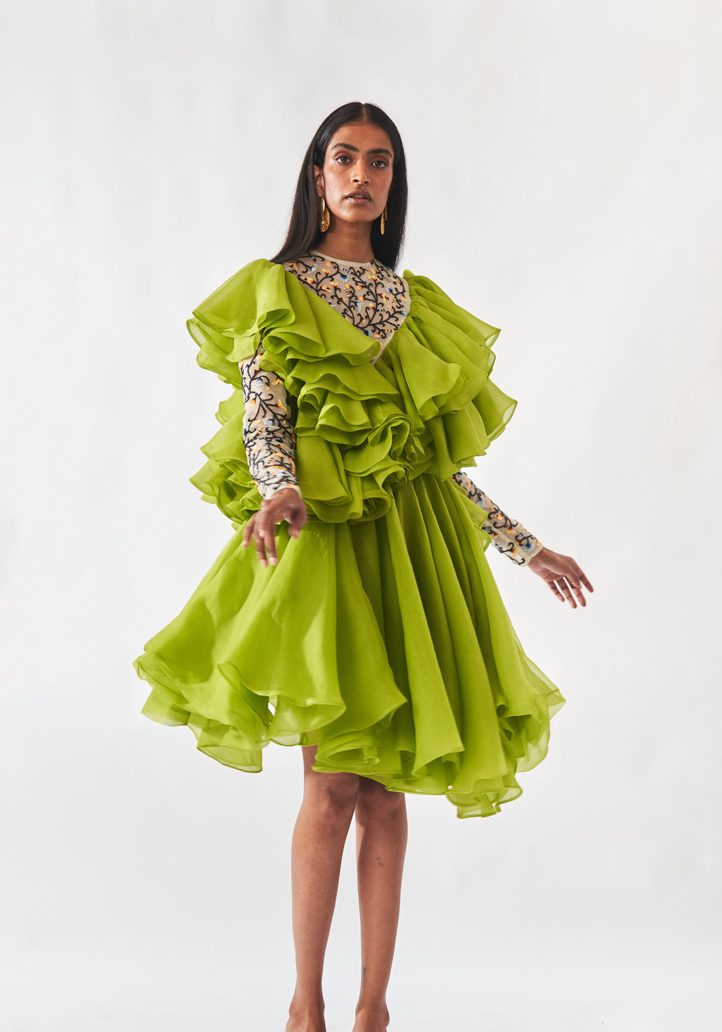 Hand Embroidered Green Silk Dress