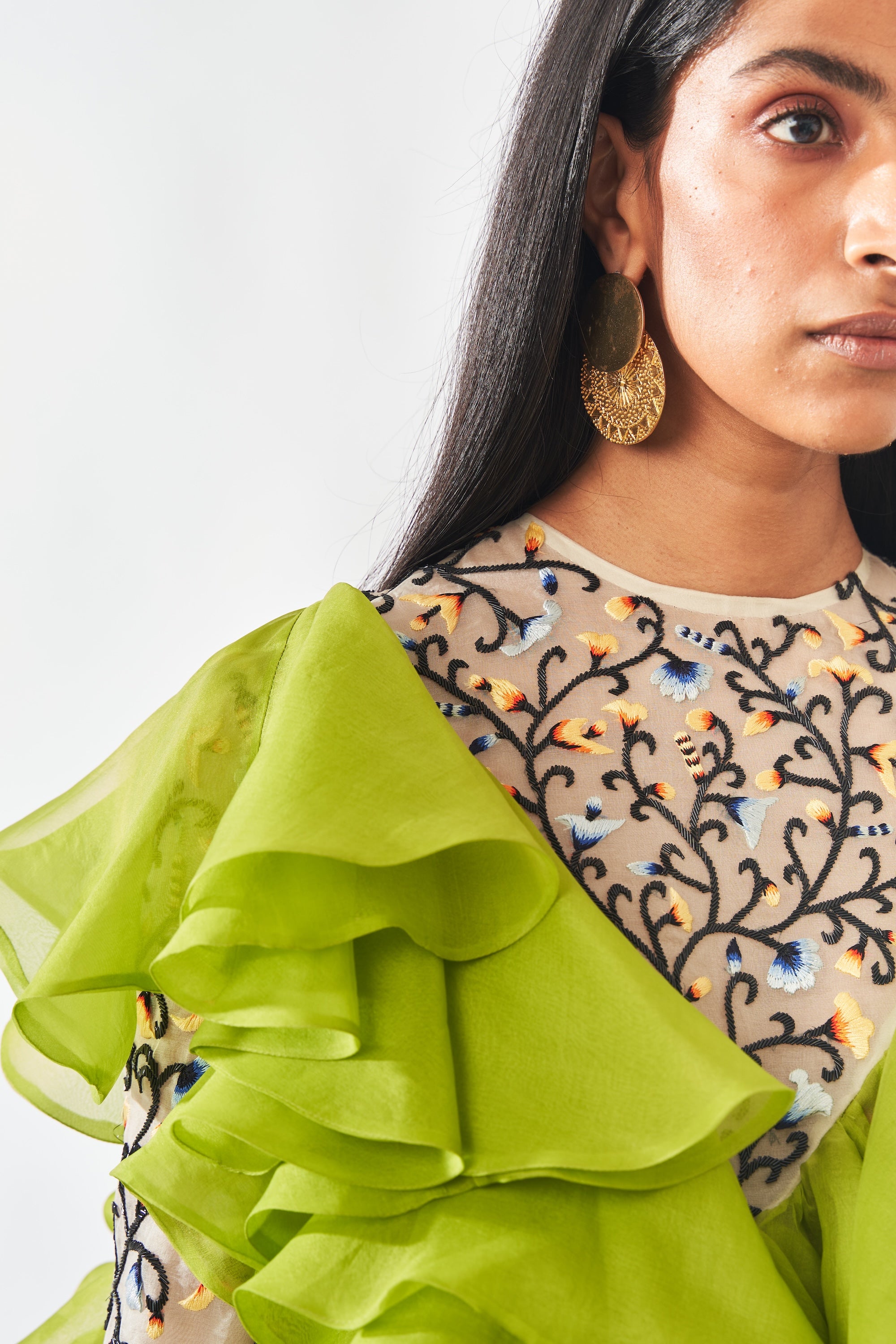 Hand Embroidered Green Silk Dress