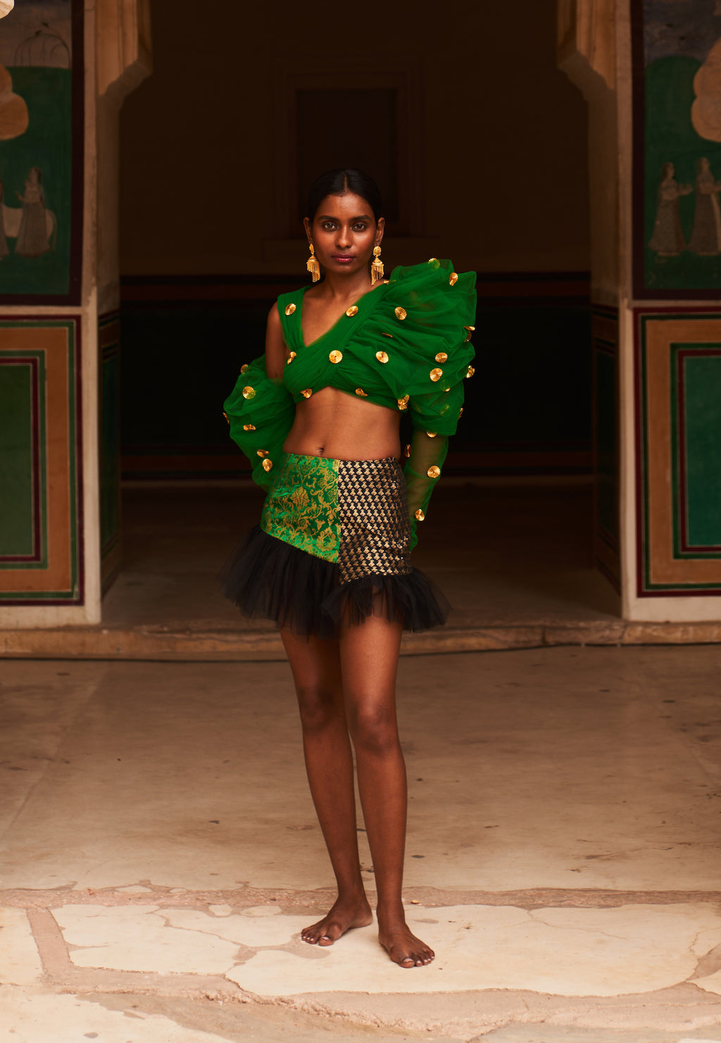 Green Bijya Puff Sleeve Top