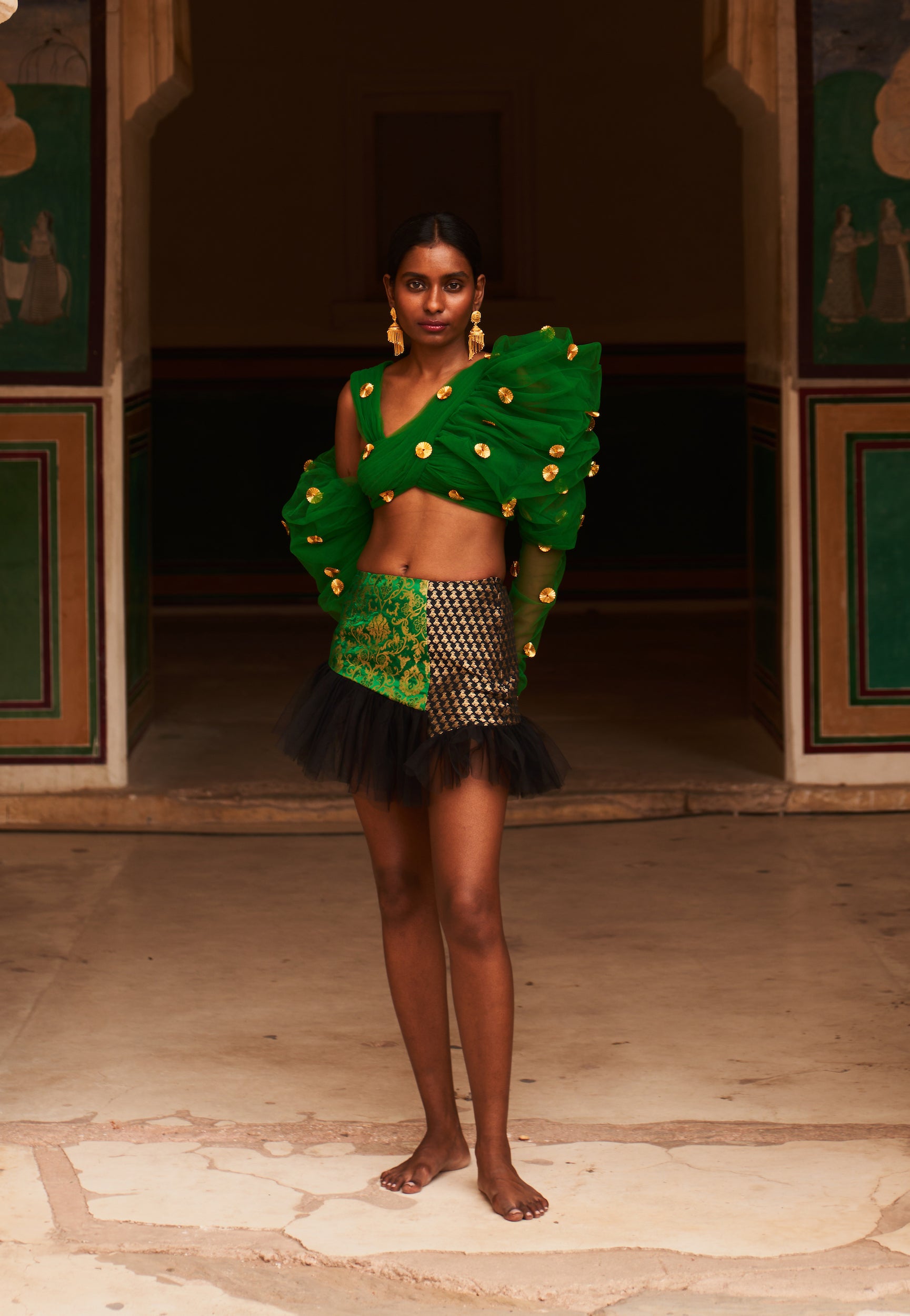 Green Bijya Puff Sleeve Top