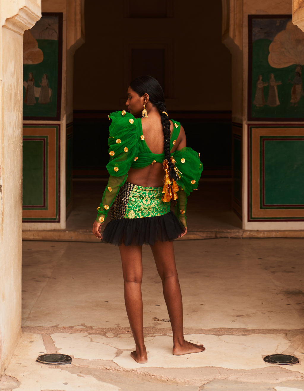 Green Bijya Puff Sleeve Top