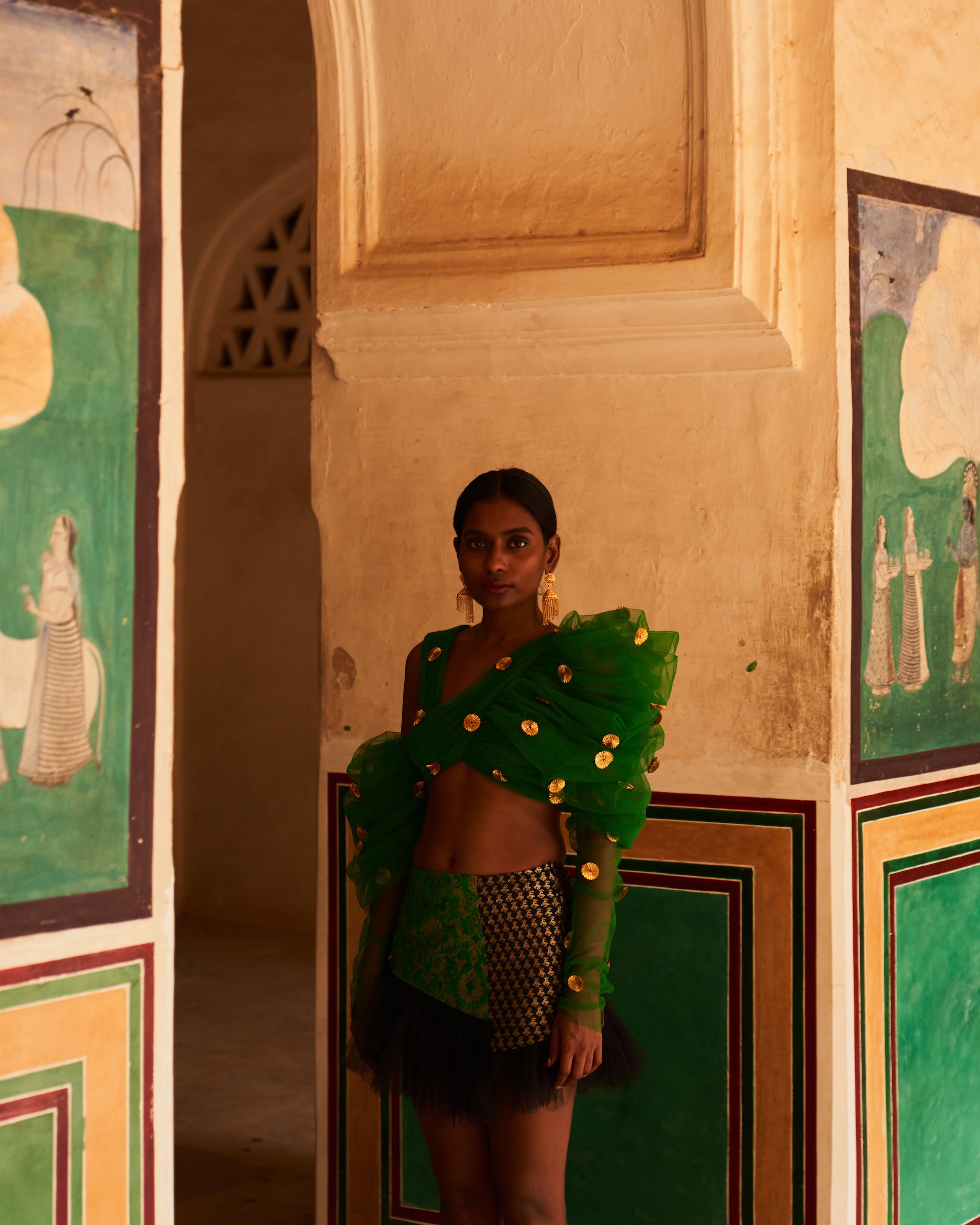 Green Bijya Puff Sleeve Top