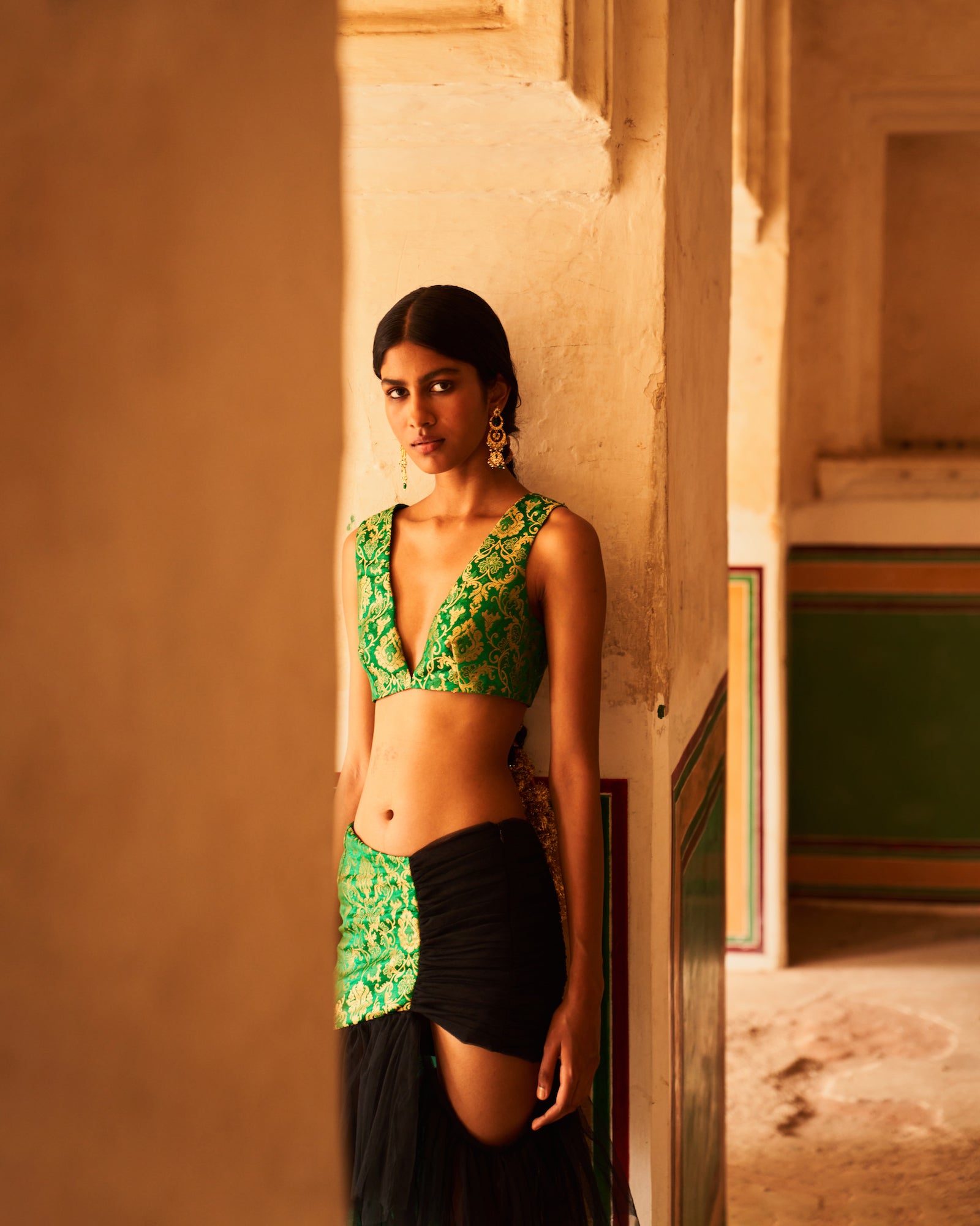 Green Brocade Top