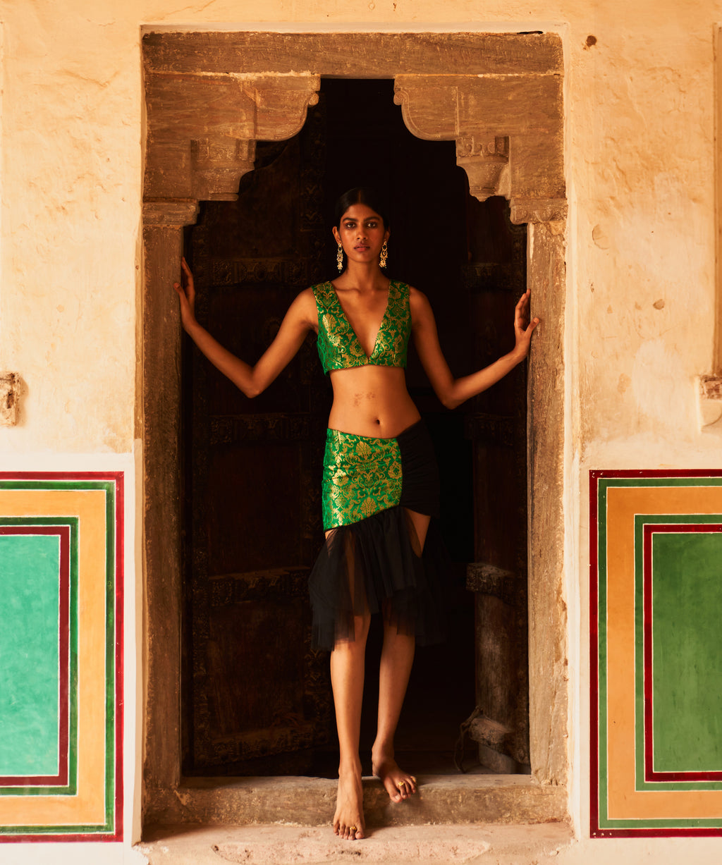 Green Brocade Top