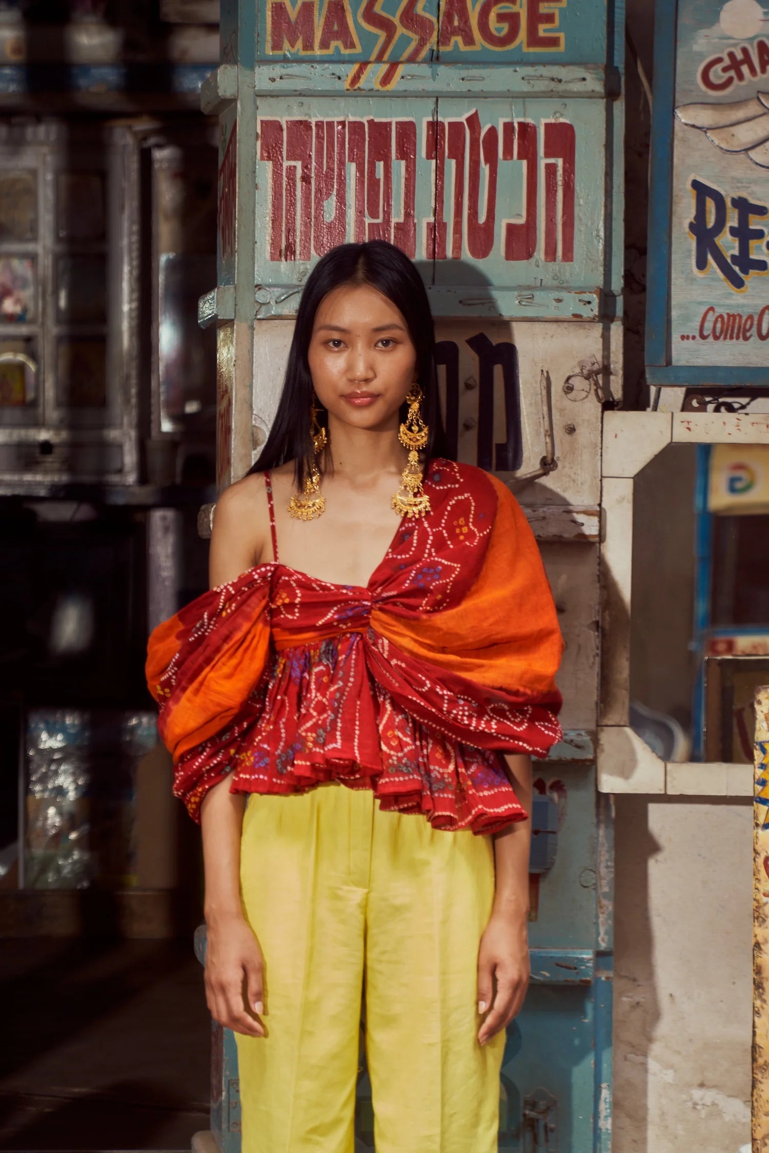 Draped Cotton Odhni Top Yellow Cotton Trousers