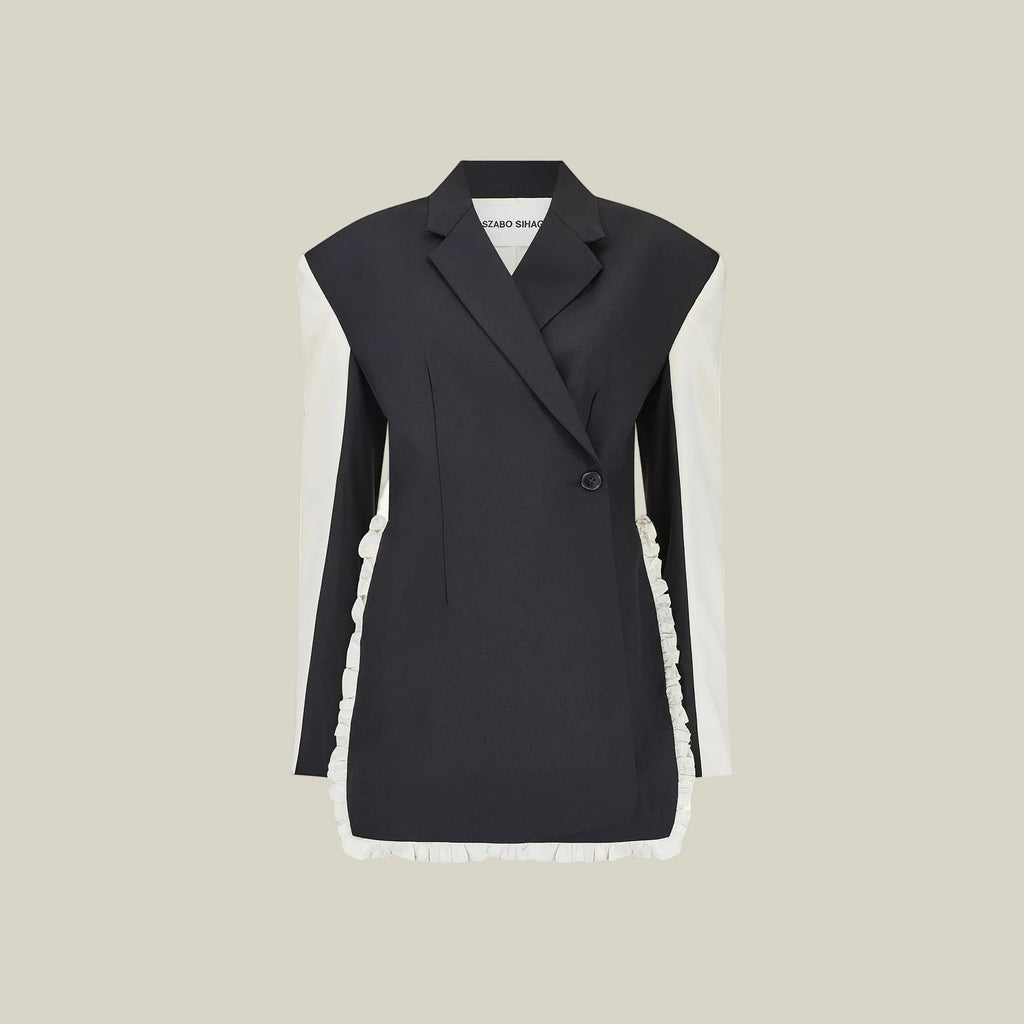 Shoulder Padded Ruffle Blazer