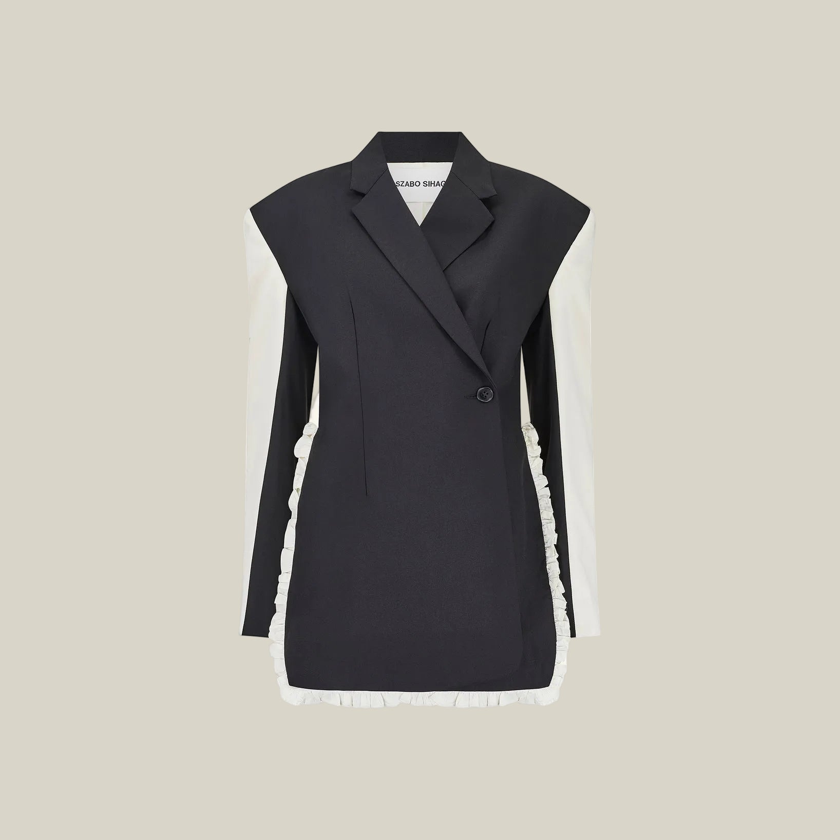 Shoulder Padded Ruffle Blazer
