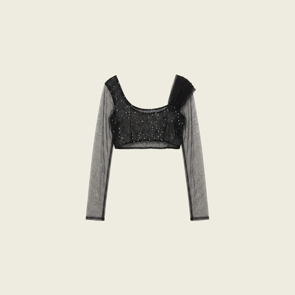 Black Sequin Tulle Top