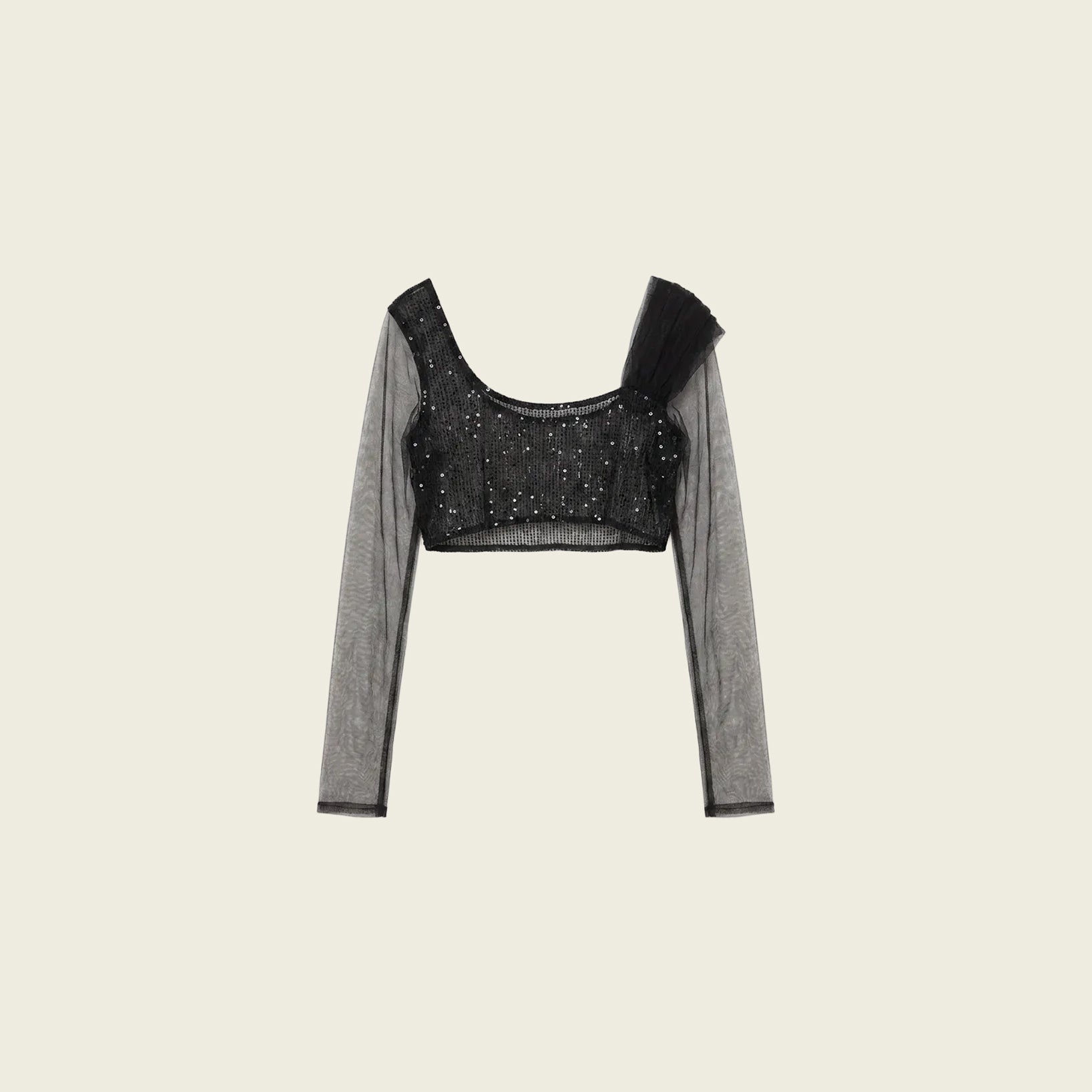 Black Sequin Tulle Top