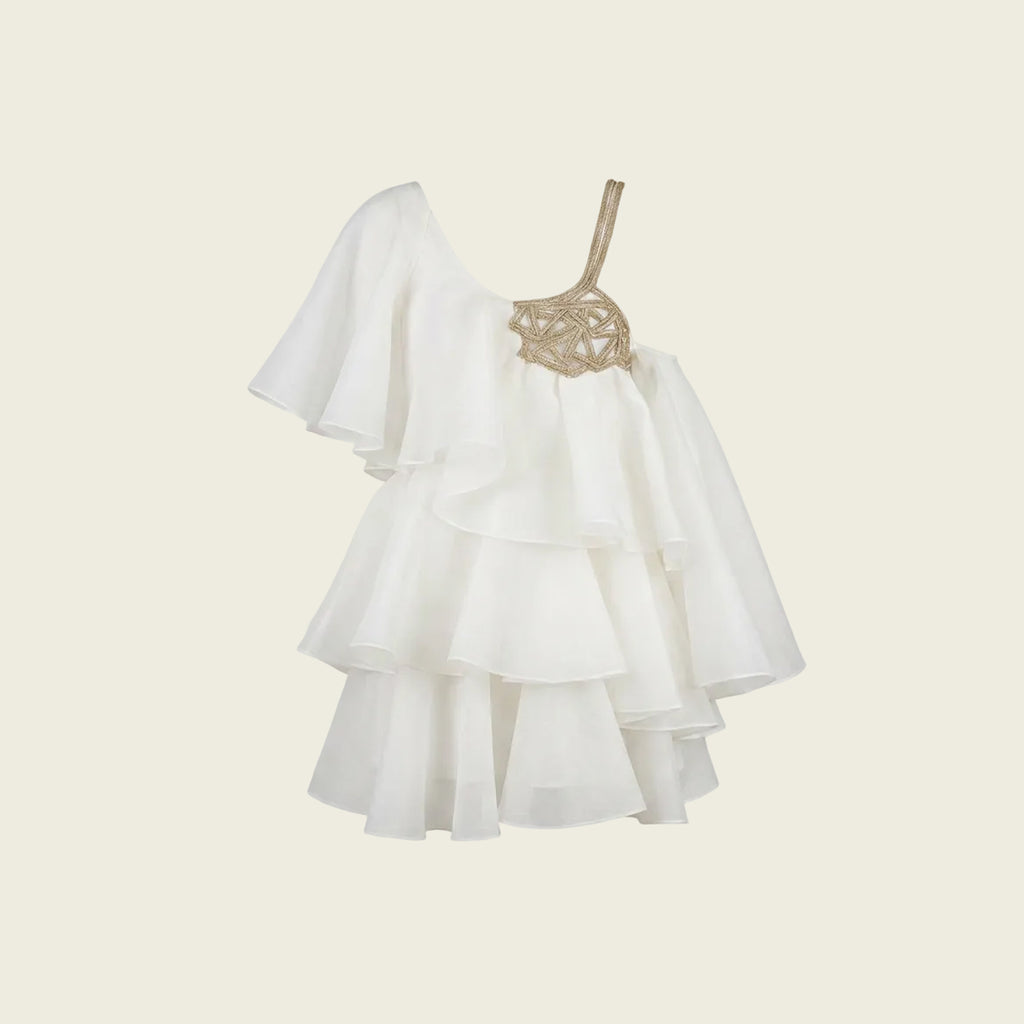 White Hand Embroidered Silk Dress