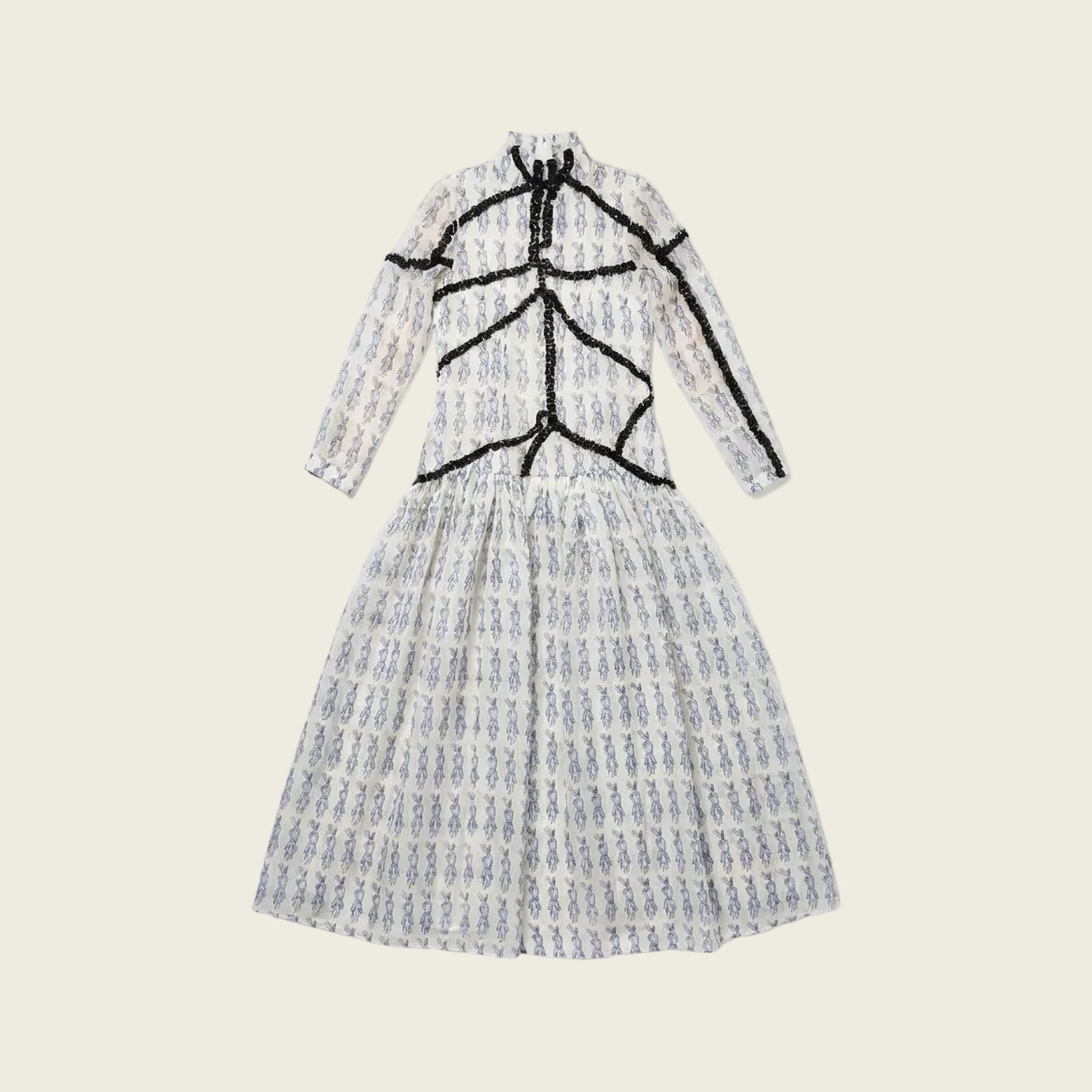 Hand Embroidered Bunny Print Dress