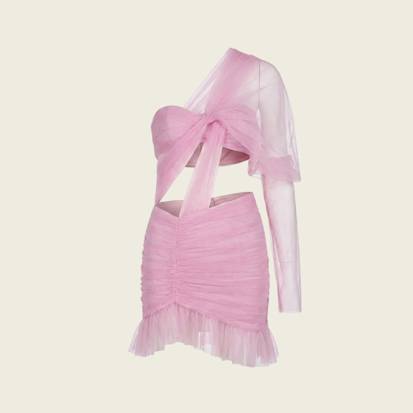 Pink Tulle Puff Sleeve Dress