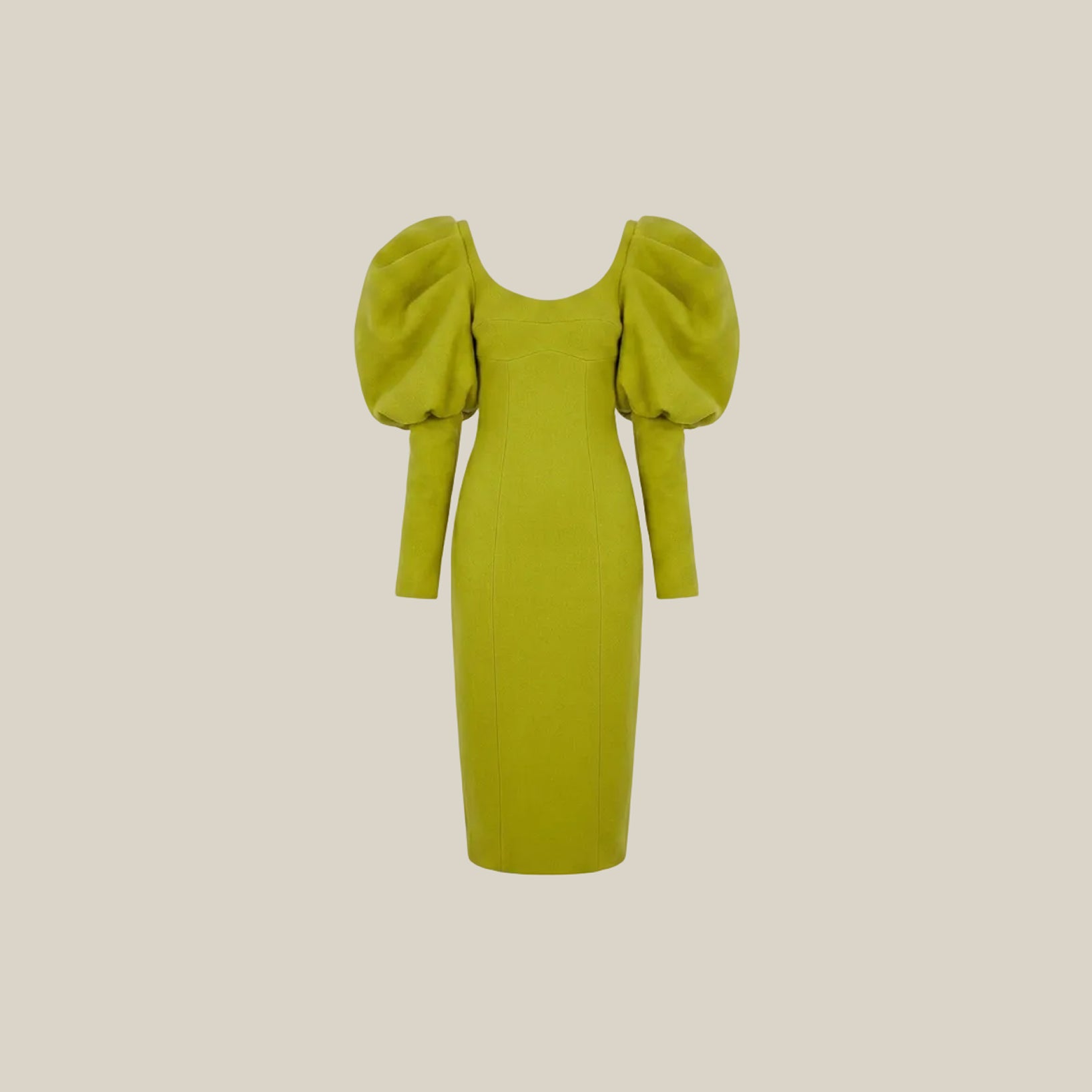 Lime Green Puff Sleeve Wool Dress