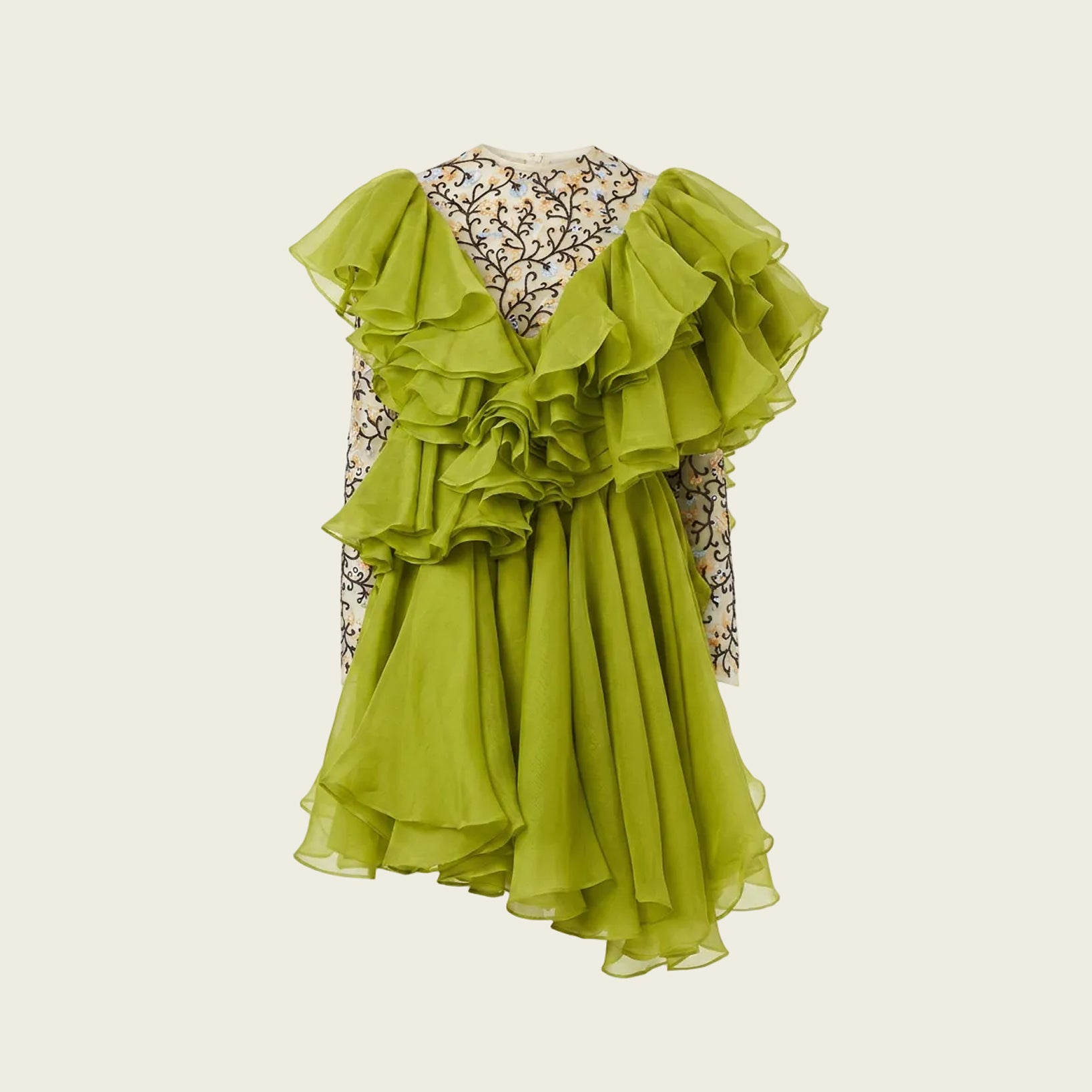 Hand Embroidered Green Silk Dress
