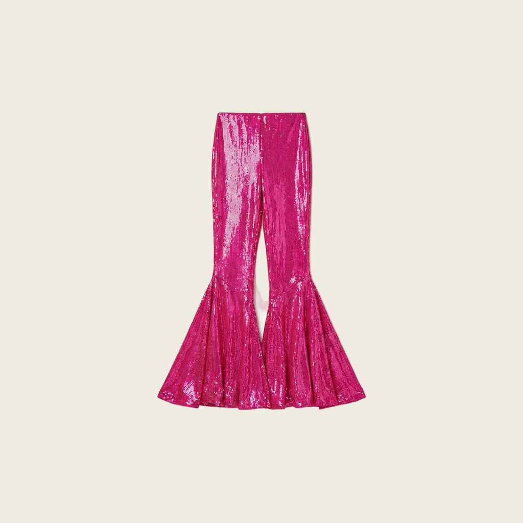 Pink Sequin Flare Trousers
