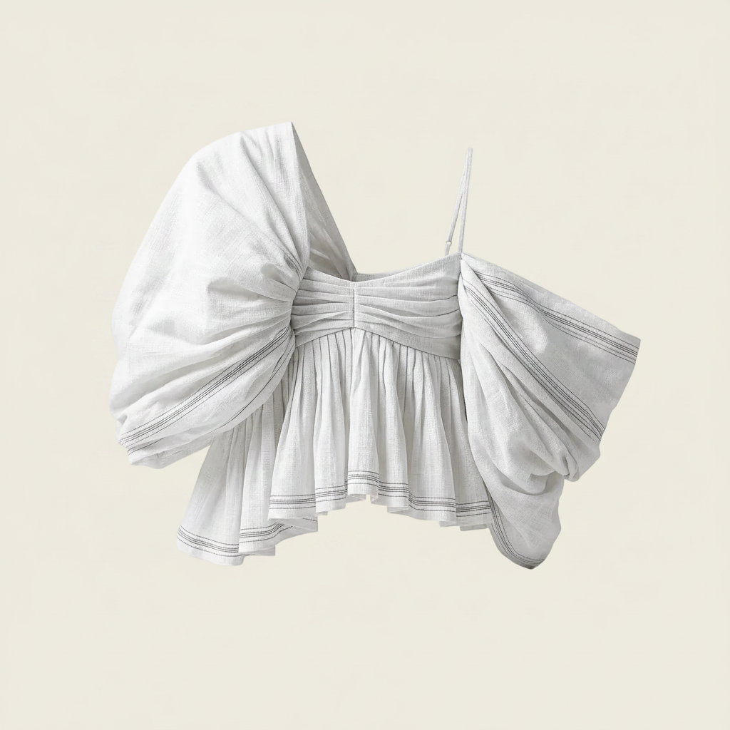 white ruched  handwoven cotton top 