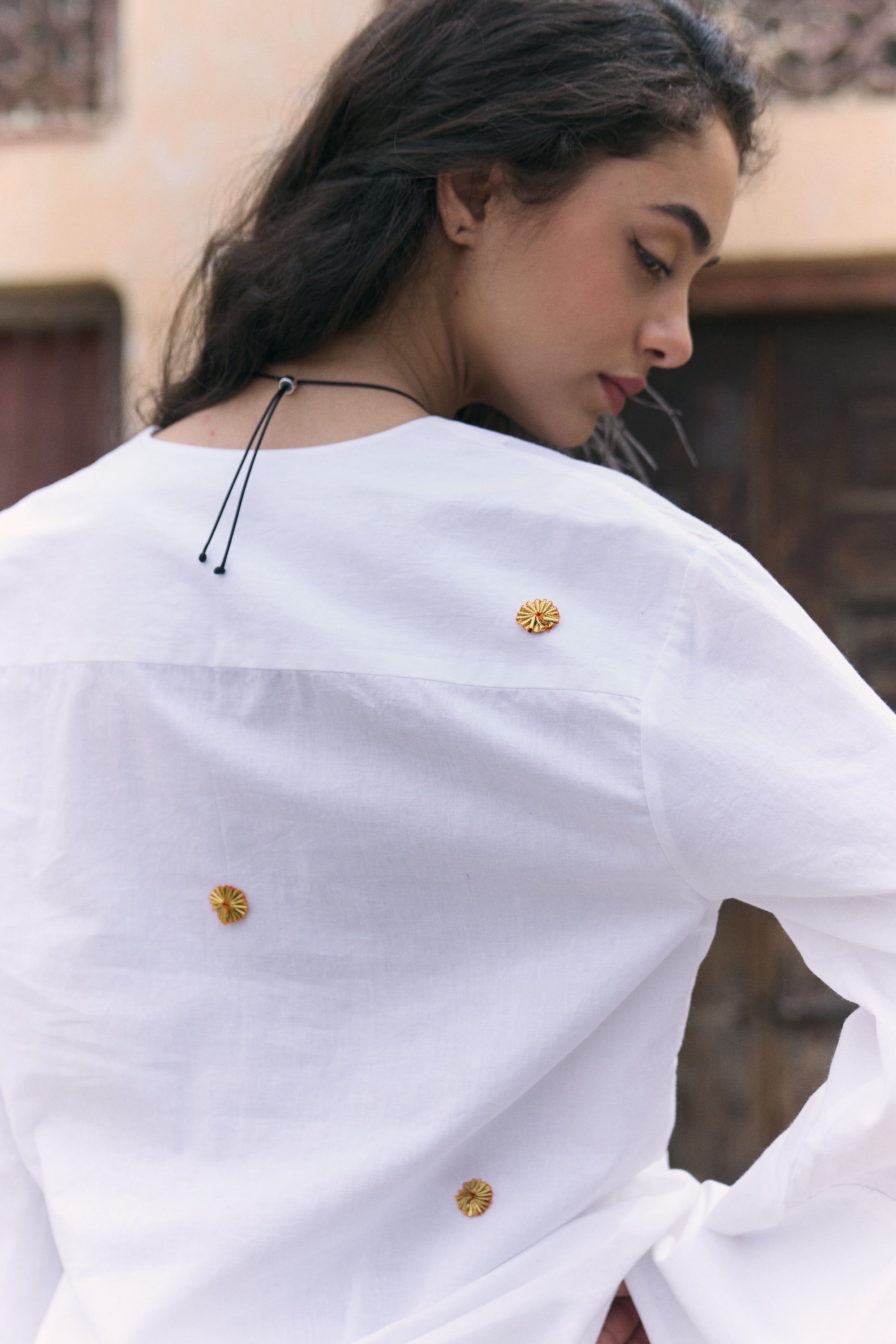 White pleated handwoven cotton skirt  and White handwoven cotton top