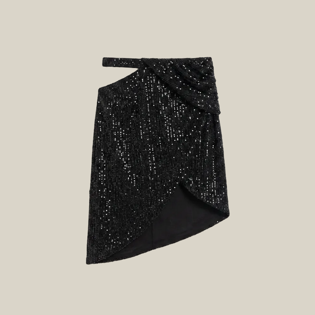 Black Sequin Wrap Skirt