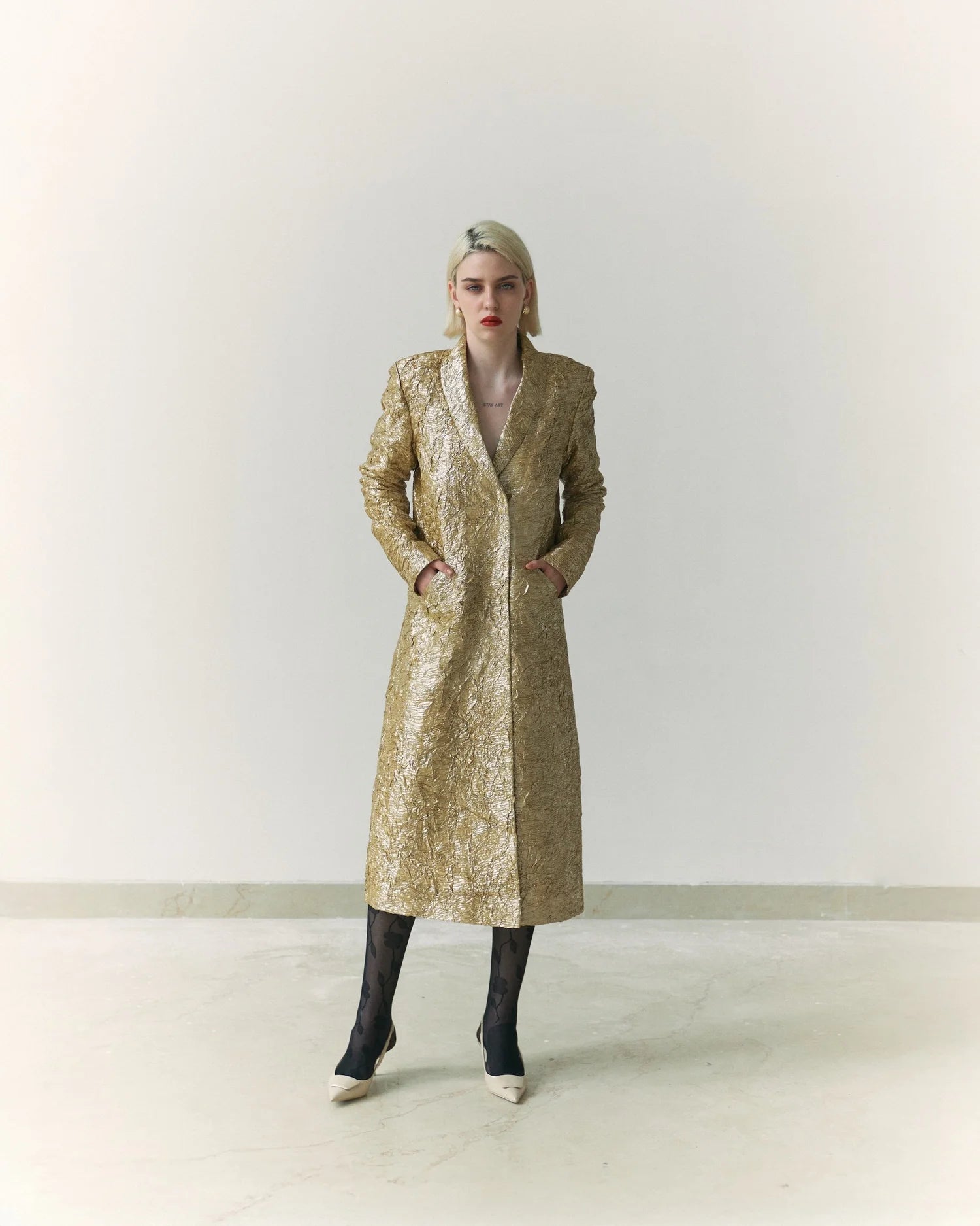 Crushed Tissue Coat in Gold