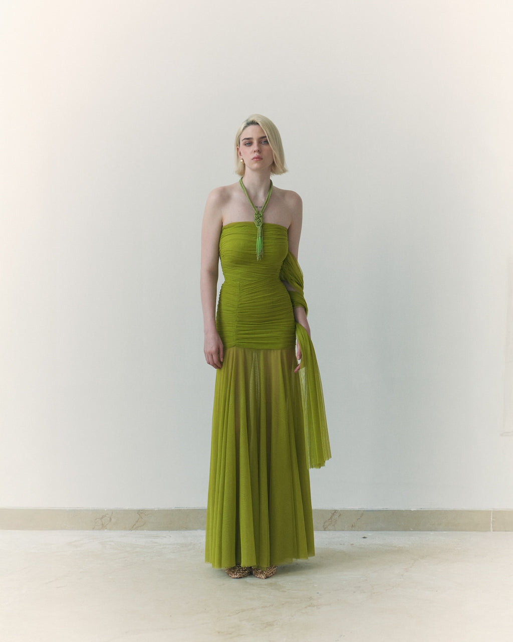 Green Draped Dupatta Dress