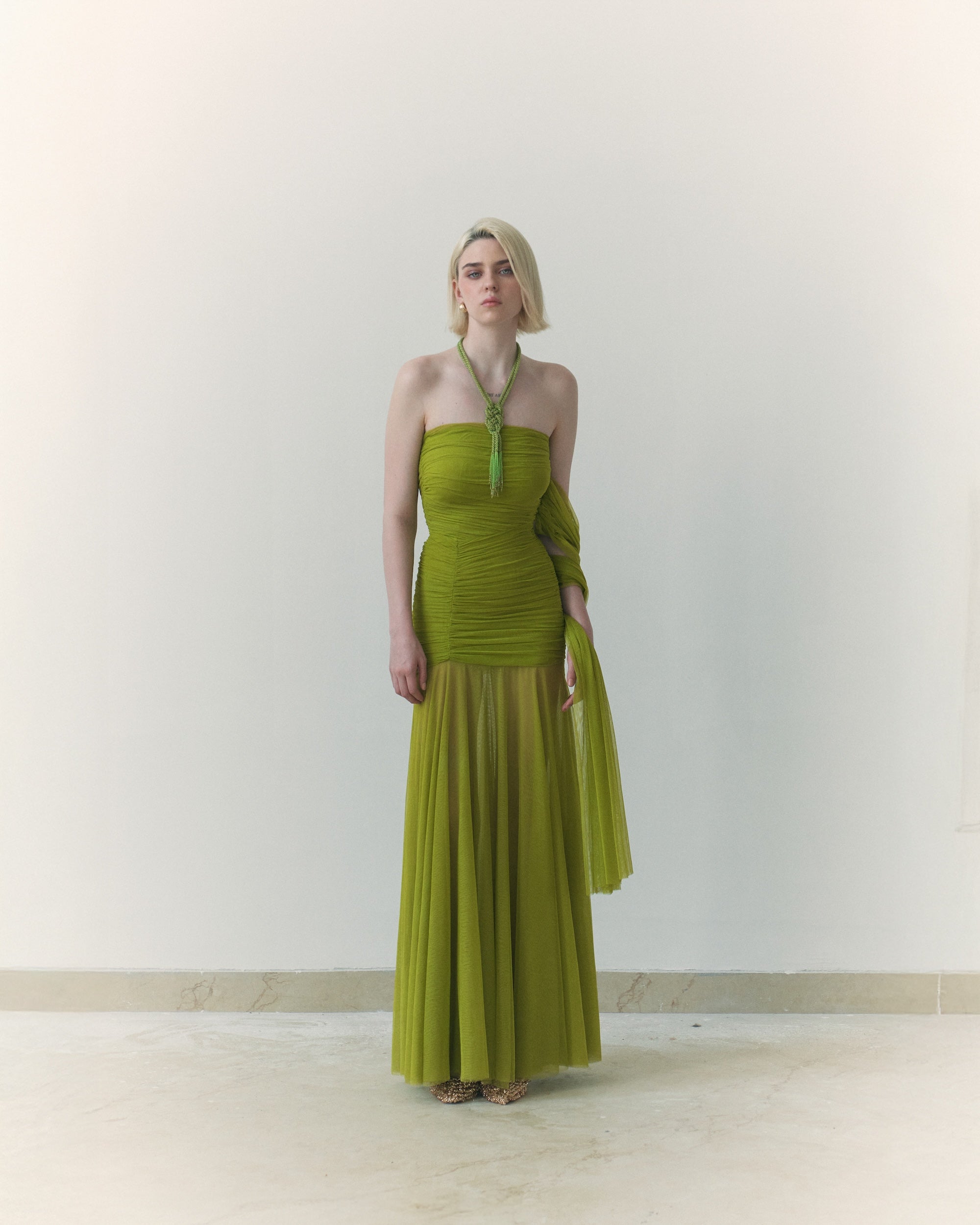 Green Draped Dupatta Dress
