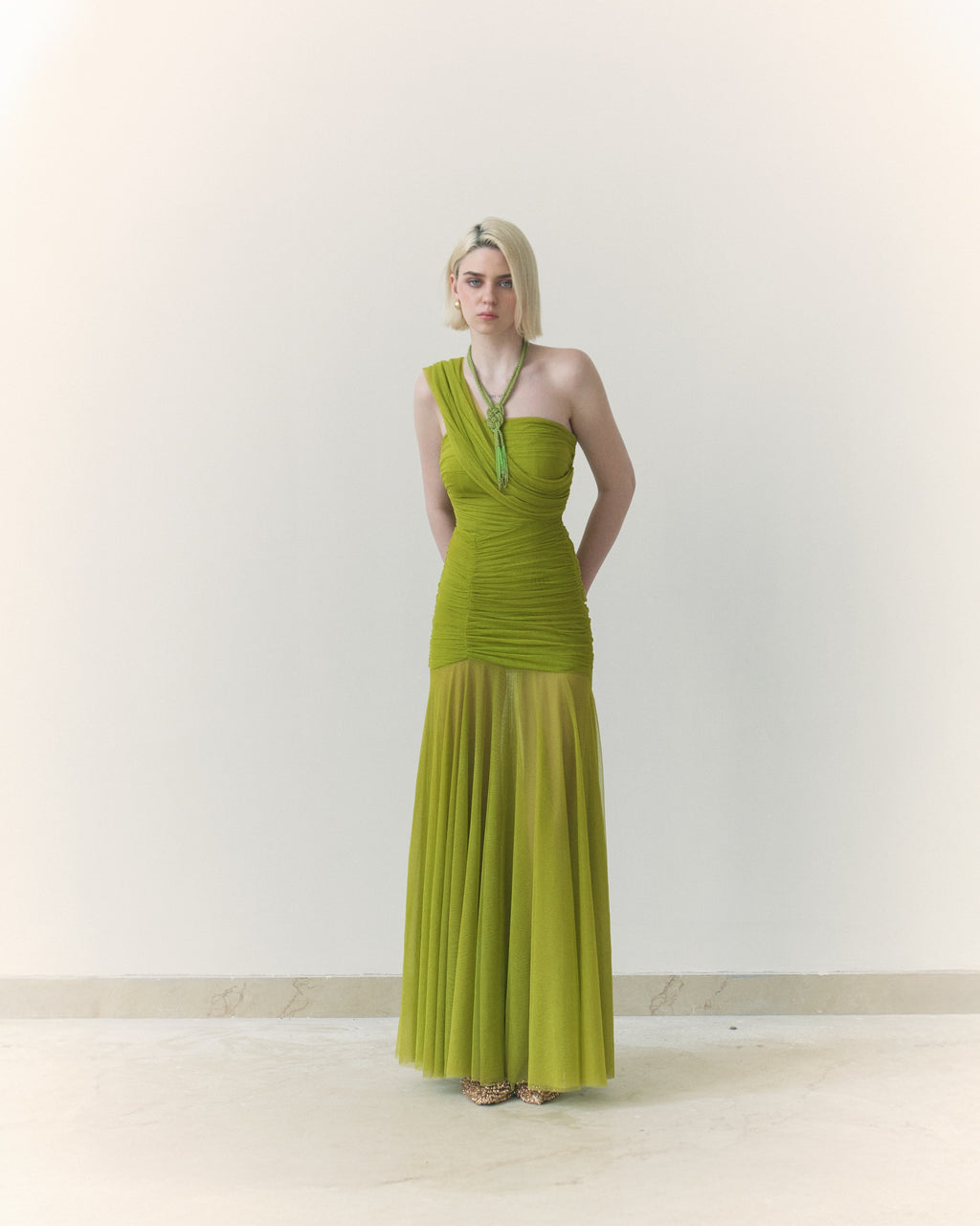 Green Draped Dupatta Dress