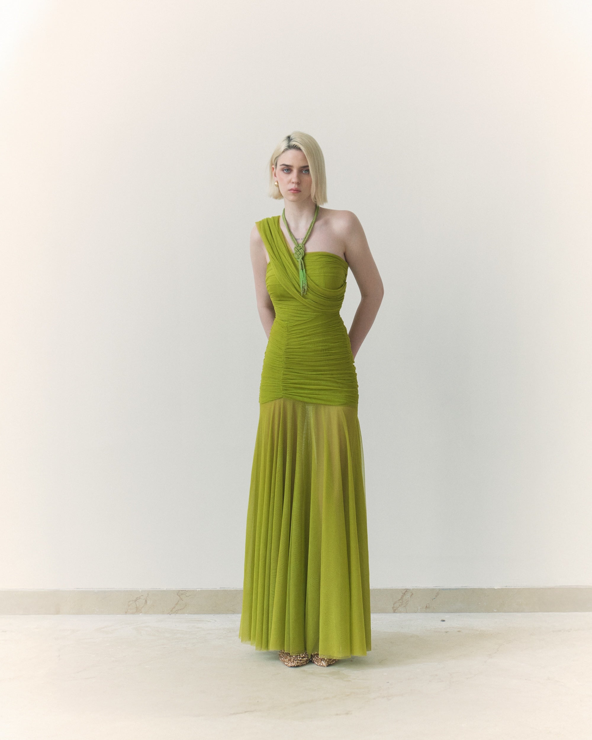 Green Draped Dupatta Dress