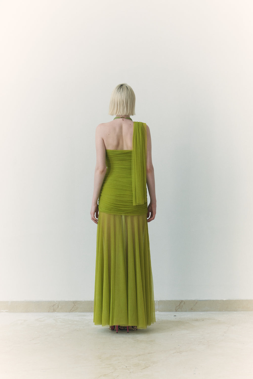 Green Draped Dupatta Dress