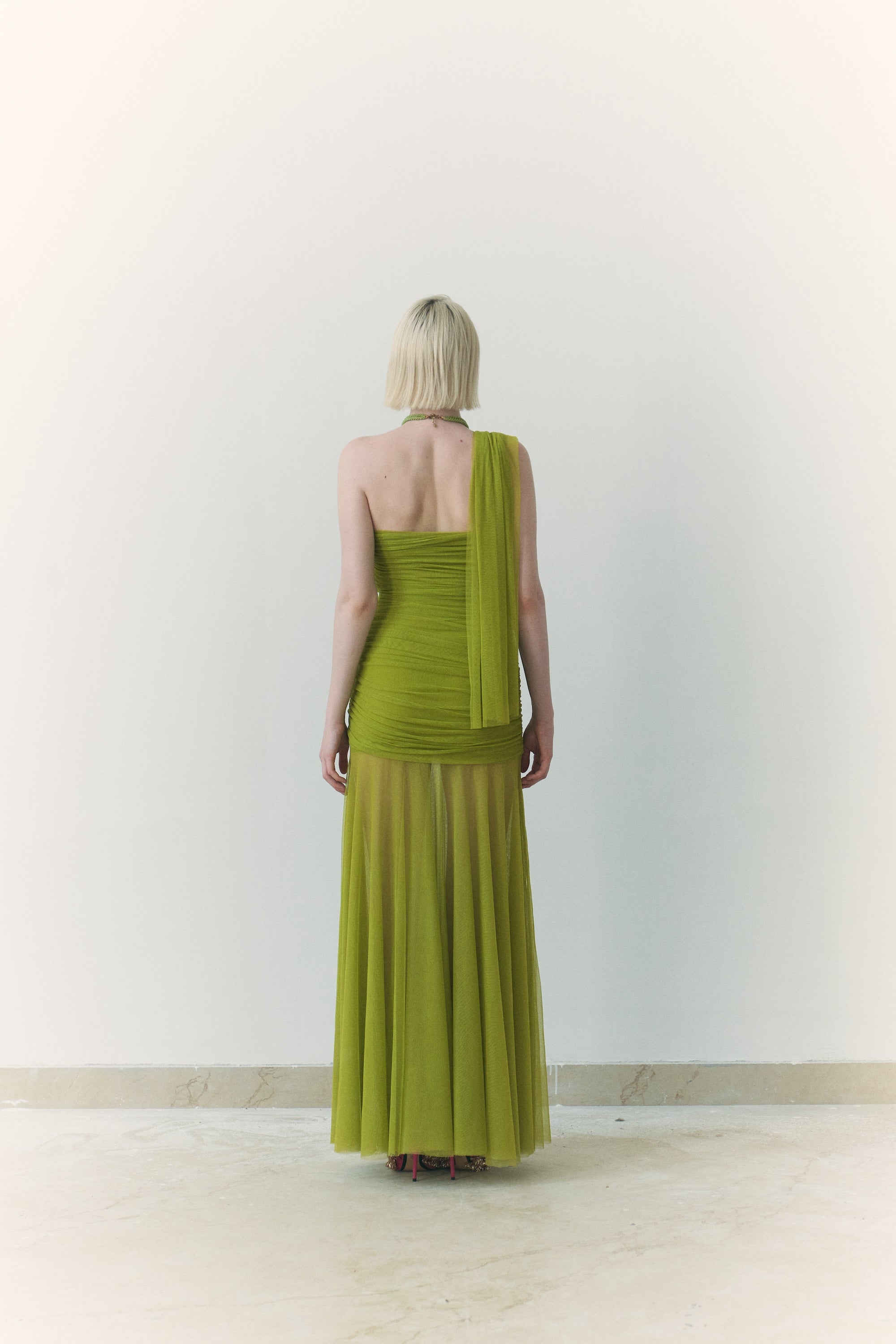 Green Draped Dupatta Dress