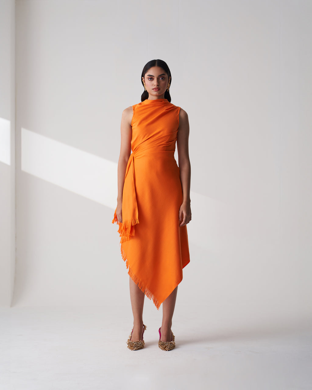 Orange Wool Shawl Dress