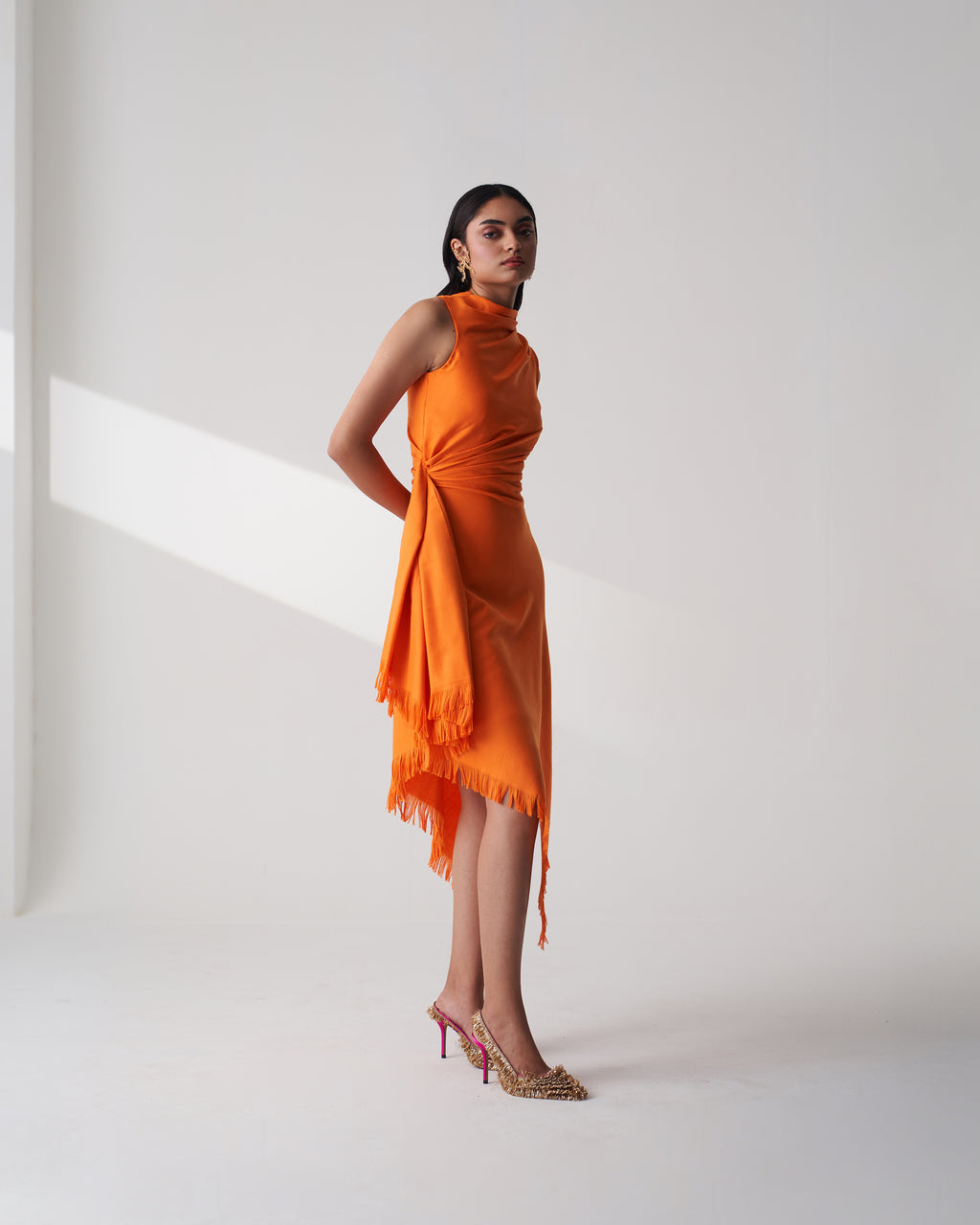 Orange Wool Shawl Dress