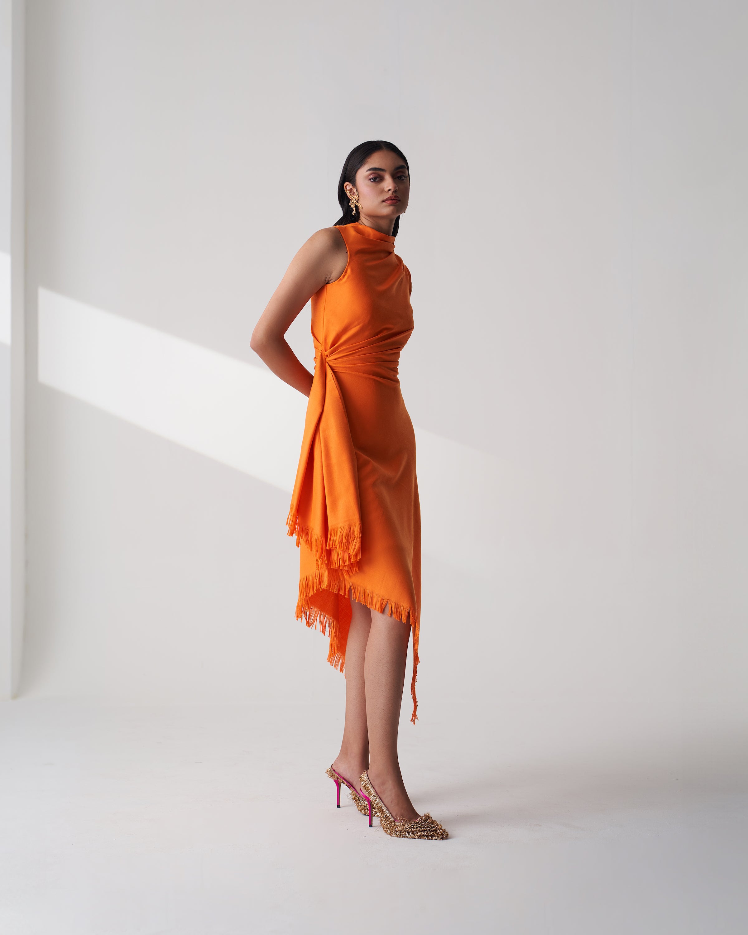 Orange Wool Shawl Dress