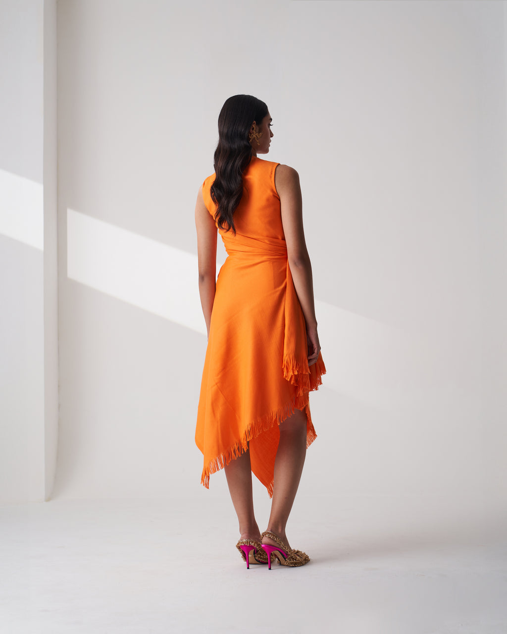Orange Wool Shawl Dress