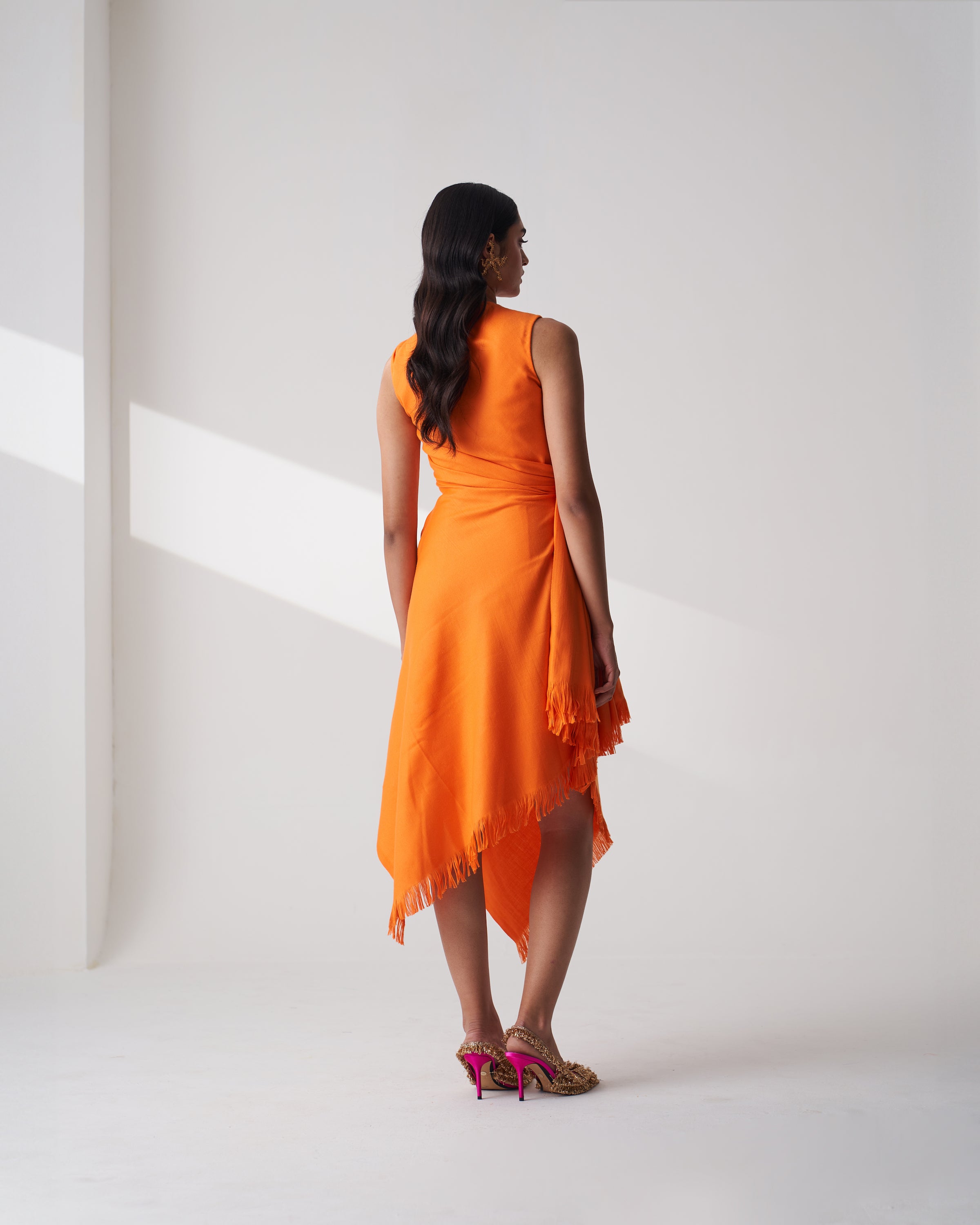 Orange Wool Shawl Dress