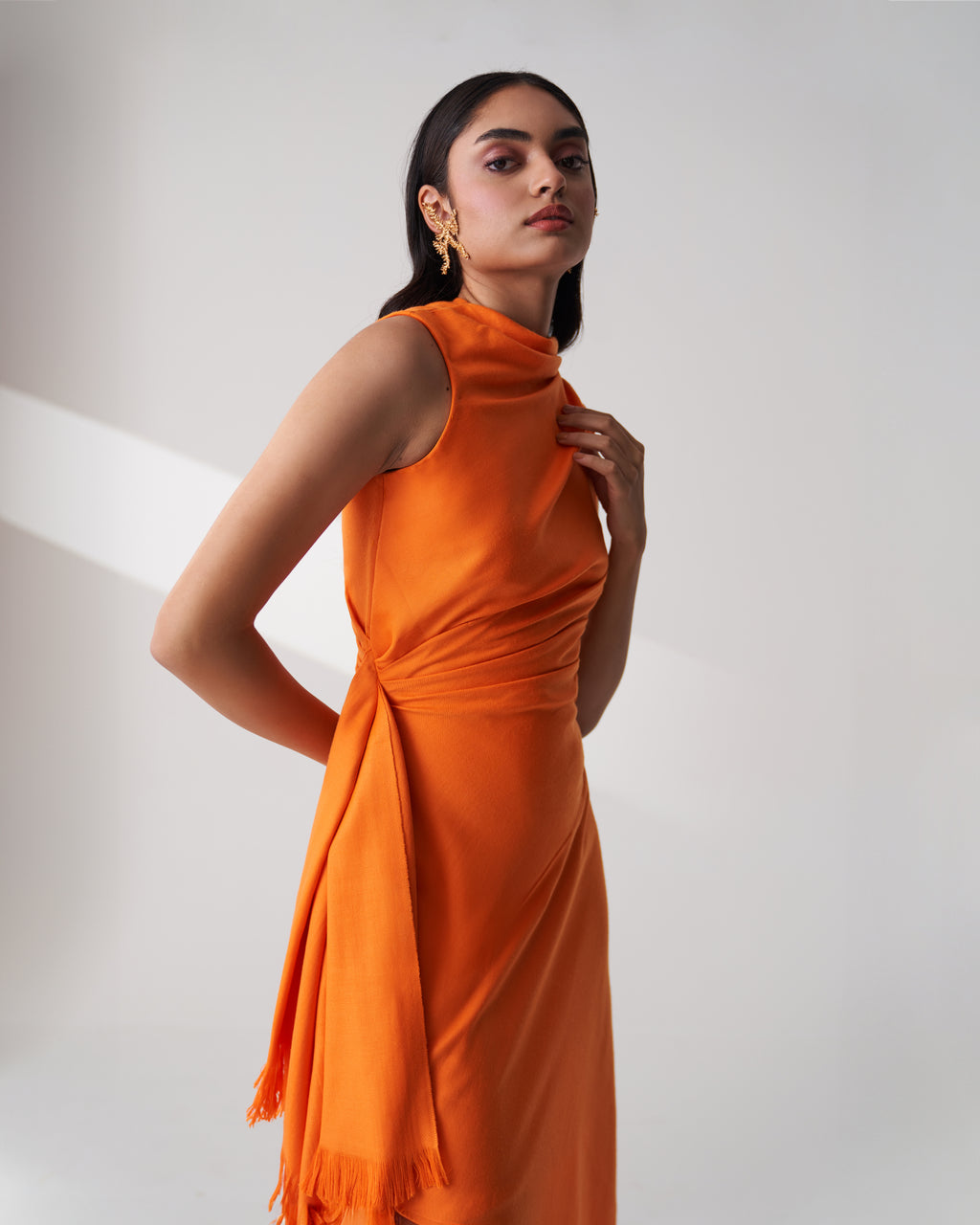 Orange Wool Shawl Dress