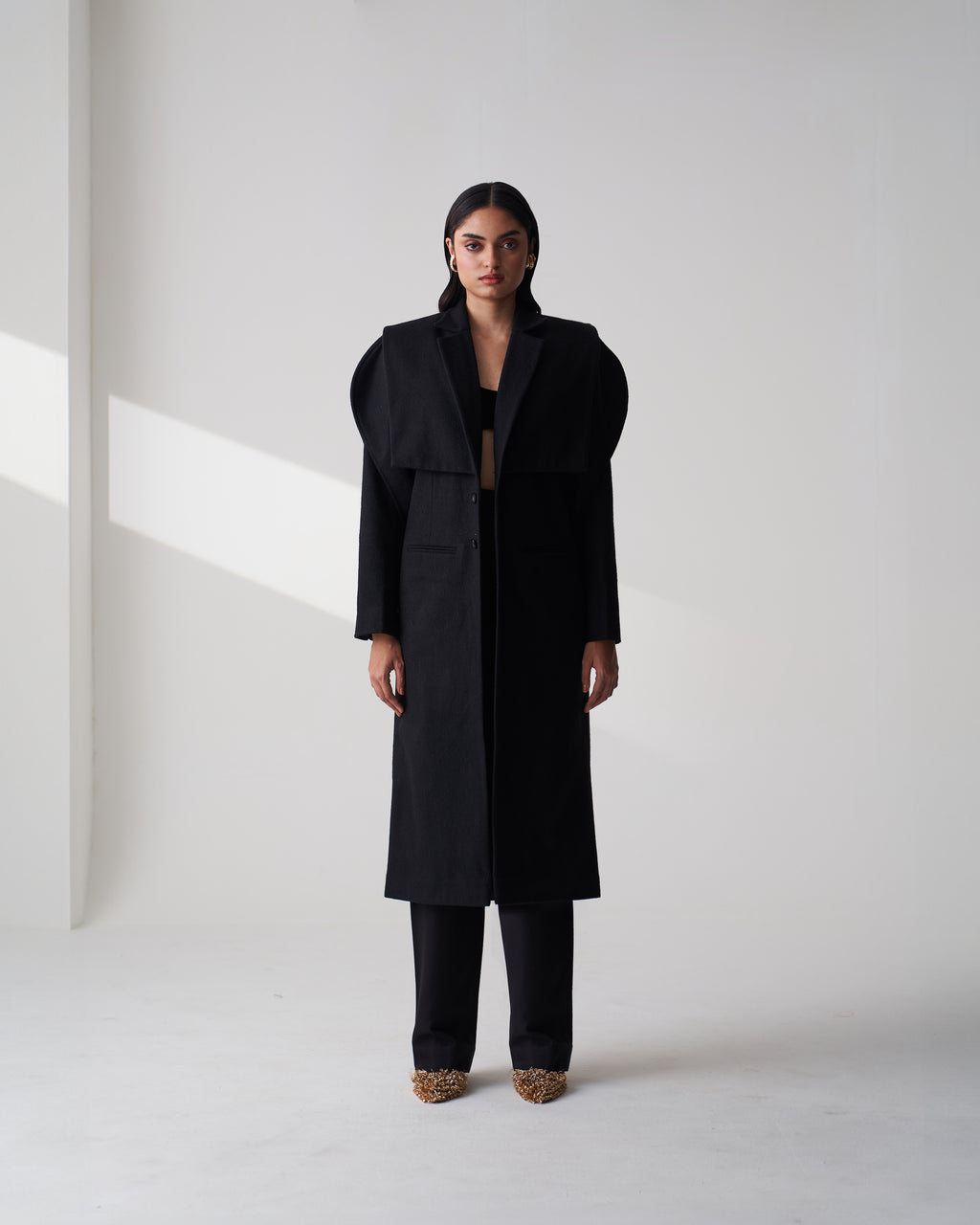Black Wool Panel Coat