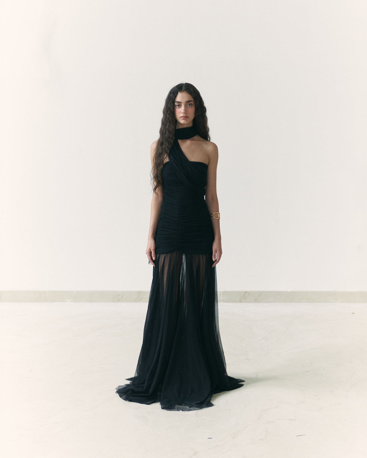Black Draped Dupatta Dress