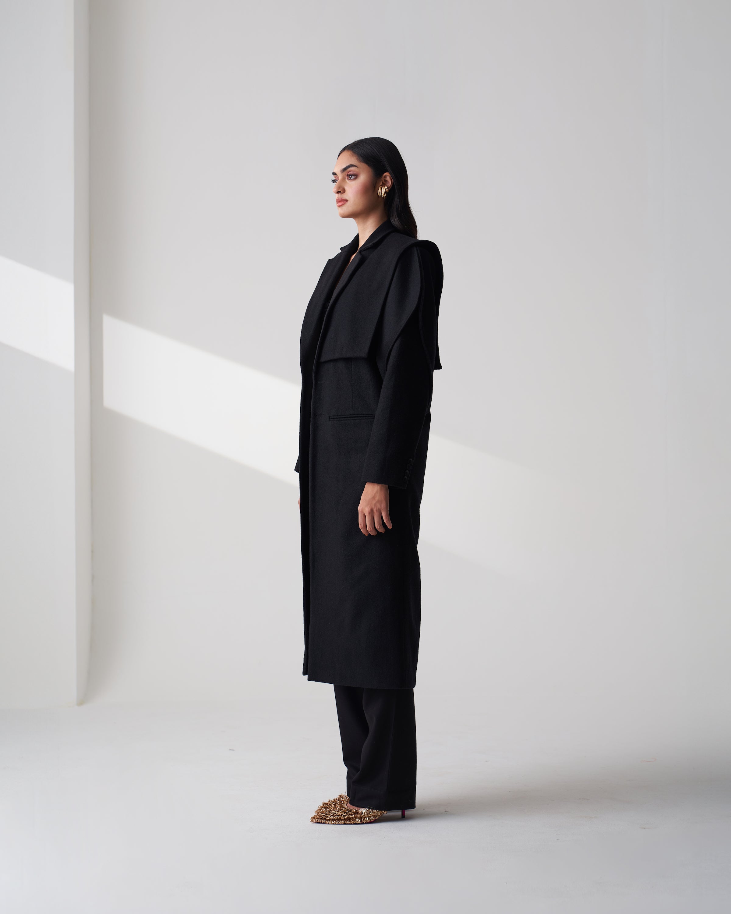 Black Wool Panel Coat