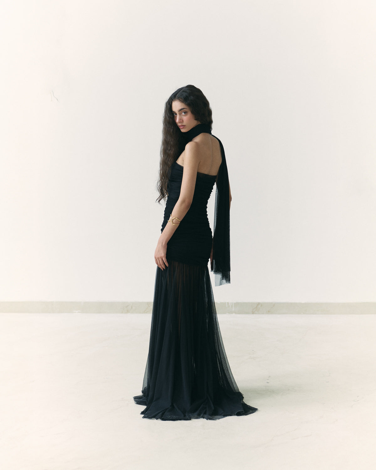 Black Draped Dupatta Dress